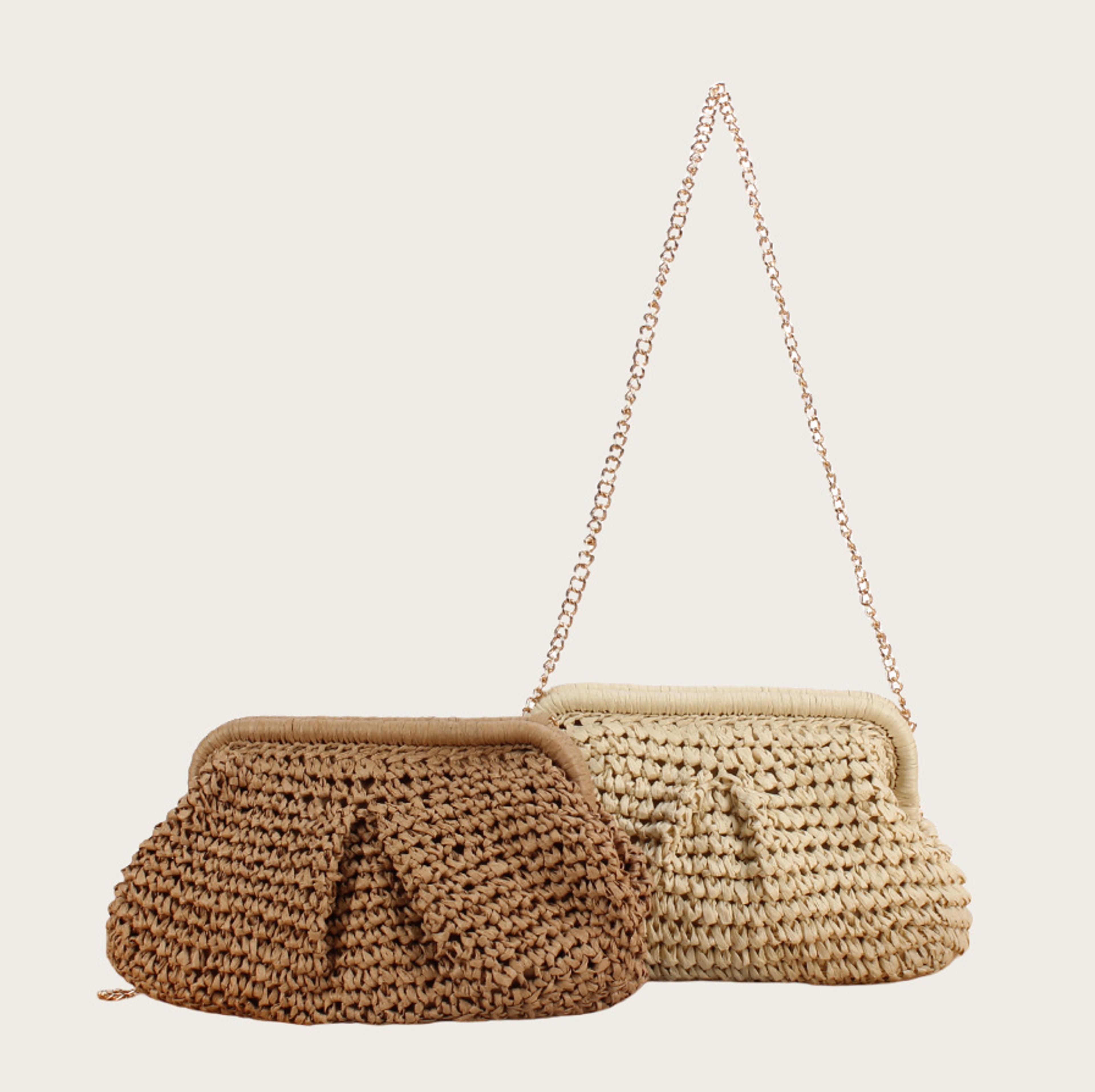 womens large straw crossbody bag with chain strap - chic summer clutch