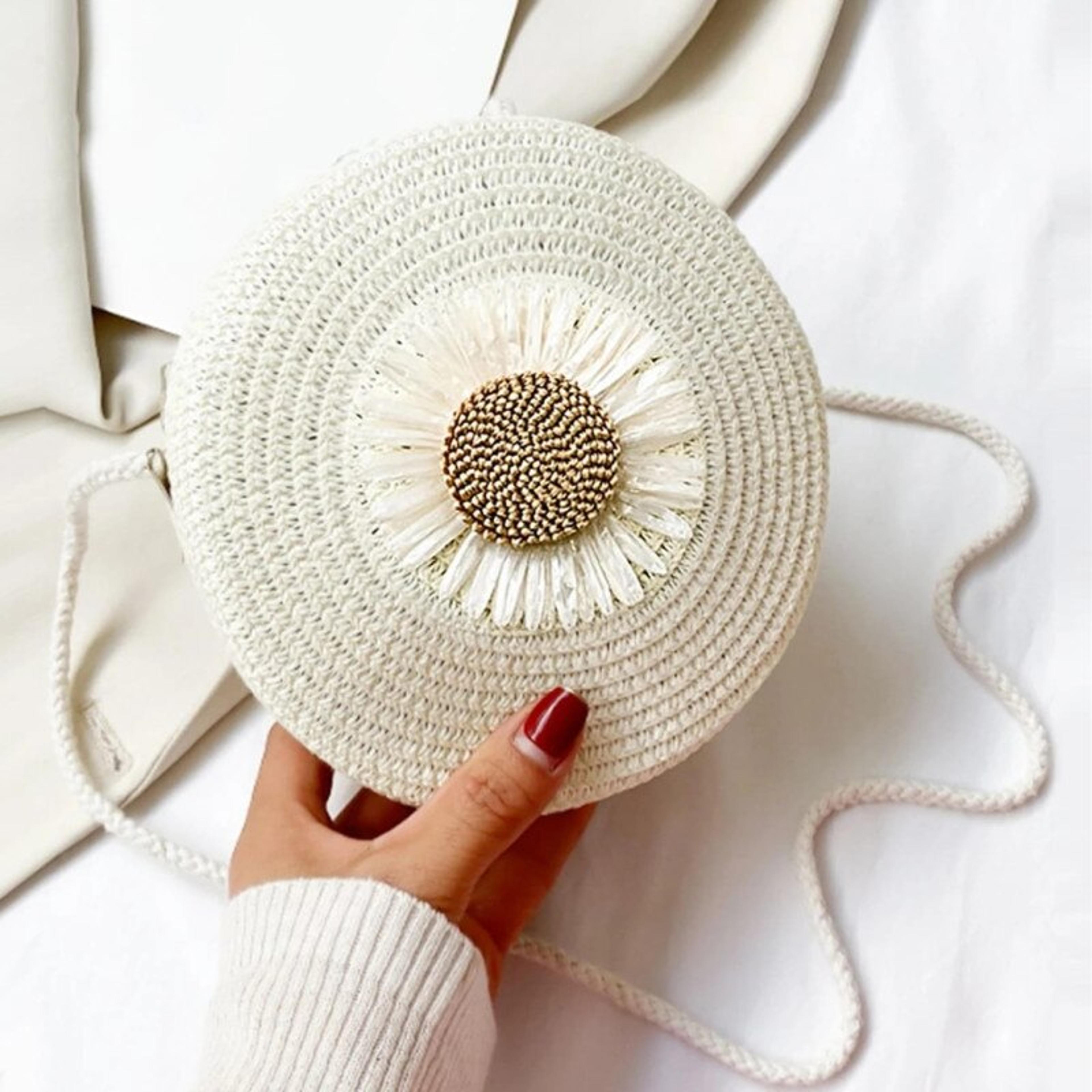 vintage floral circle straw bag - women's crossbody summer beach purse