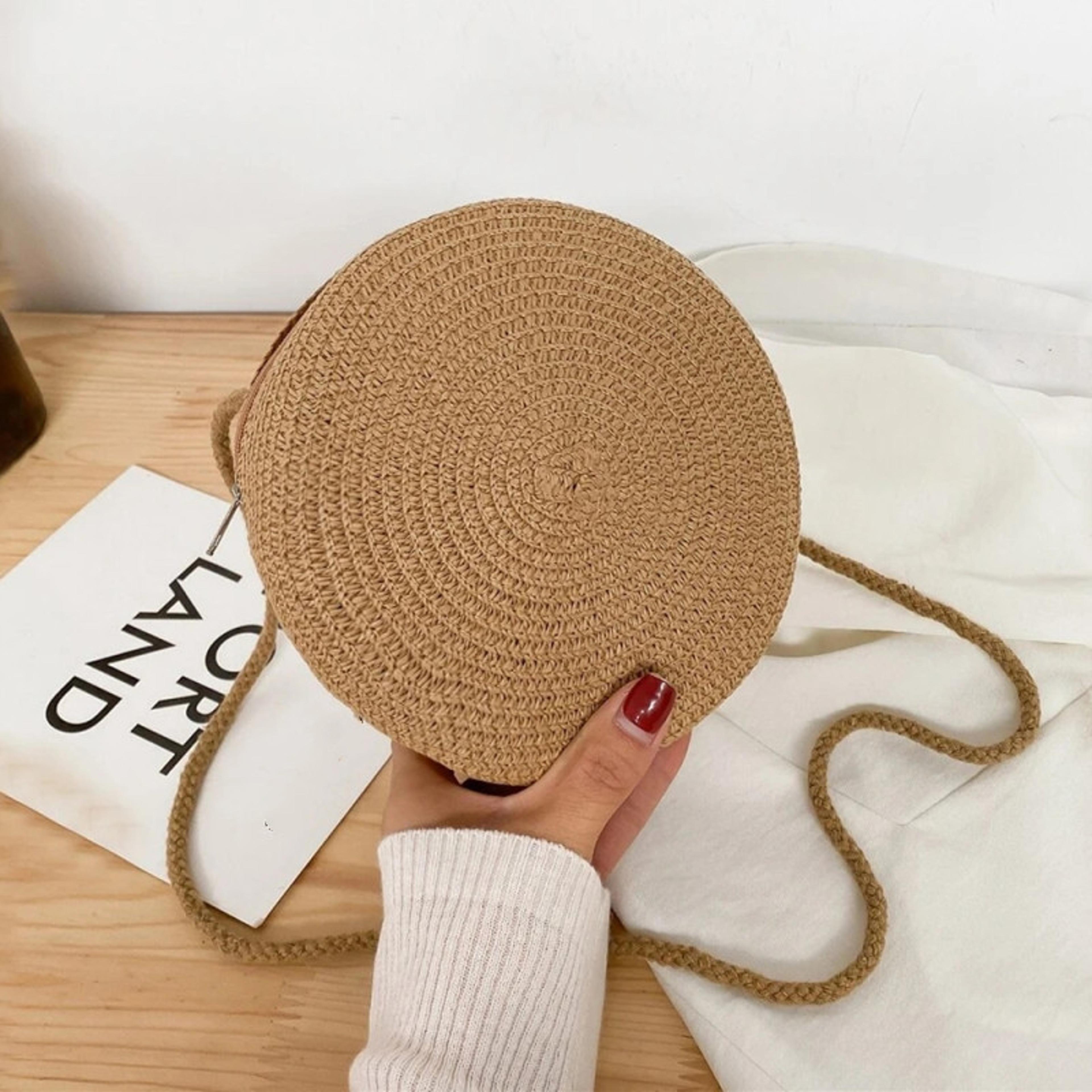 minimalist round straw crossbody bag stylish summer beach bag & bohemian shoulder purse for women