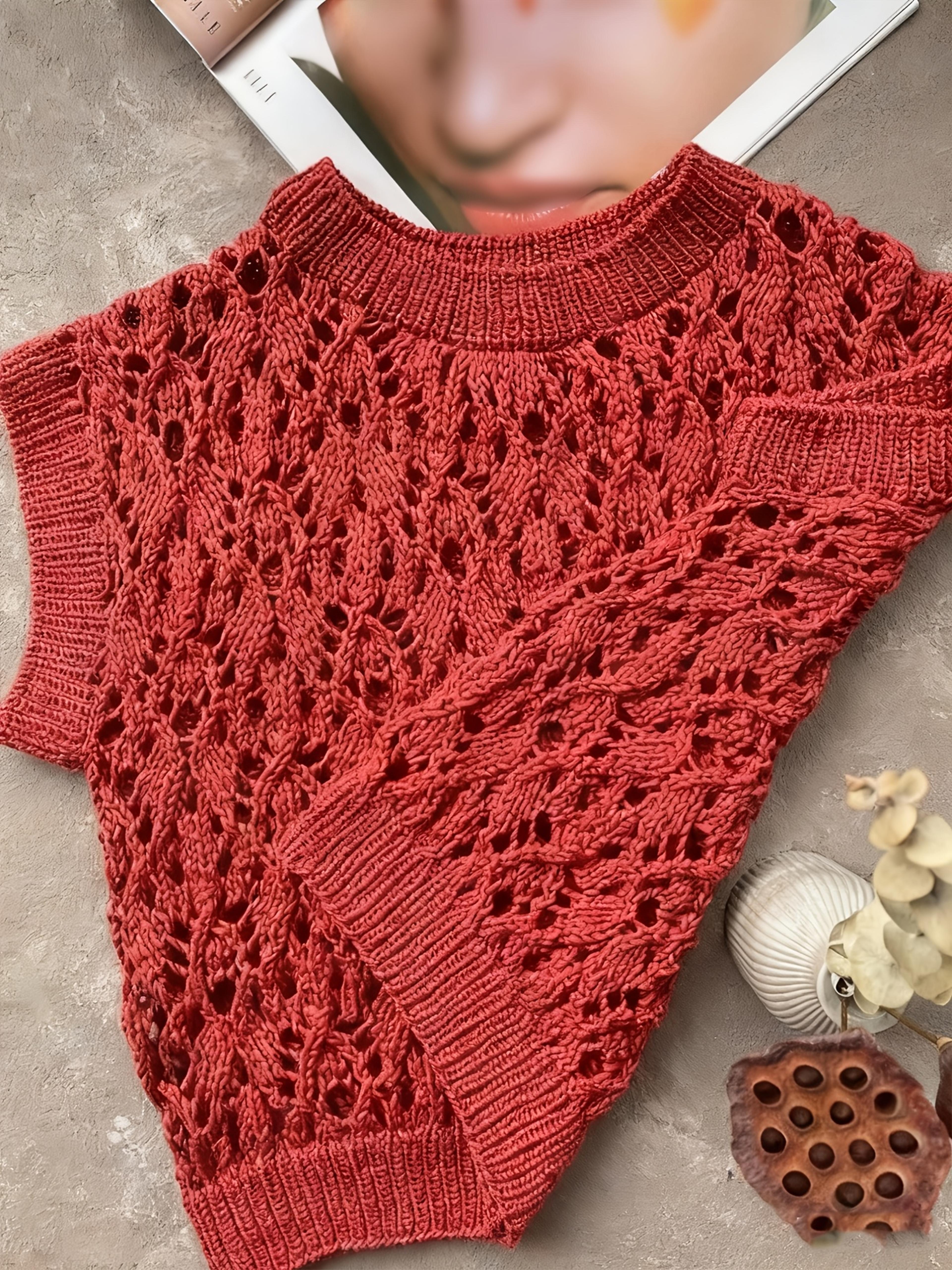 vintage red crochet knit vest - boho summer hollow out sleeveless sweater vest
