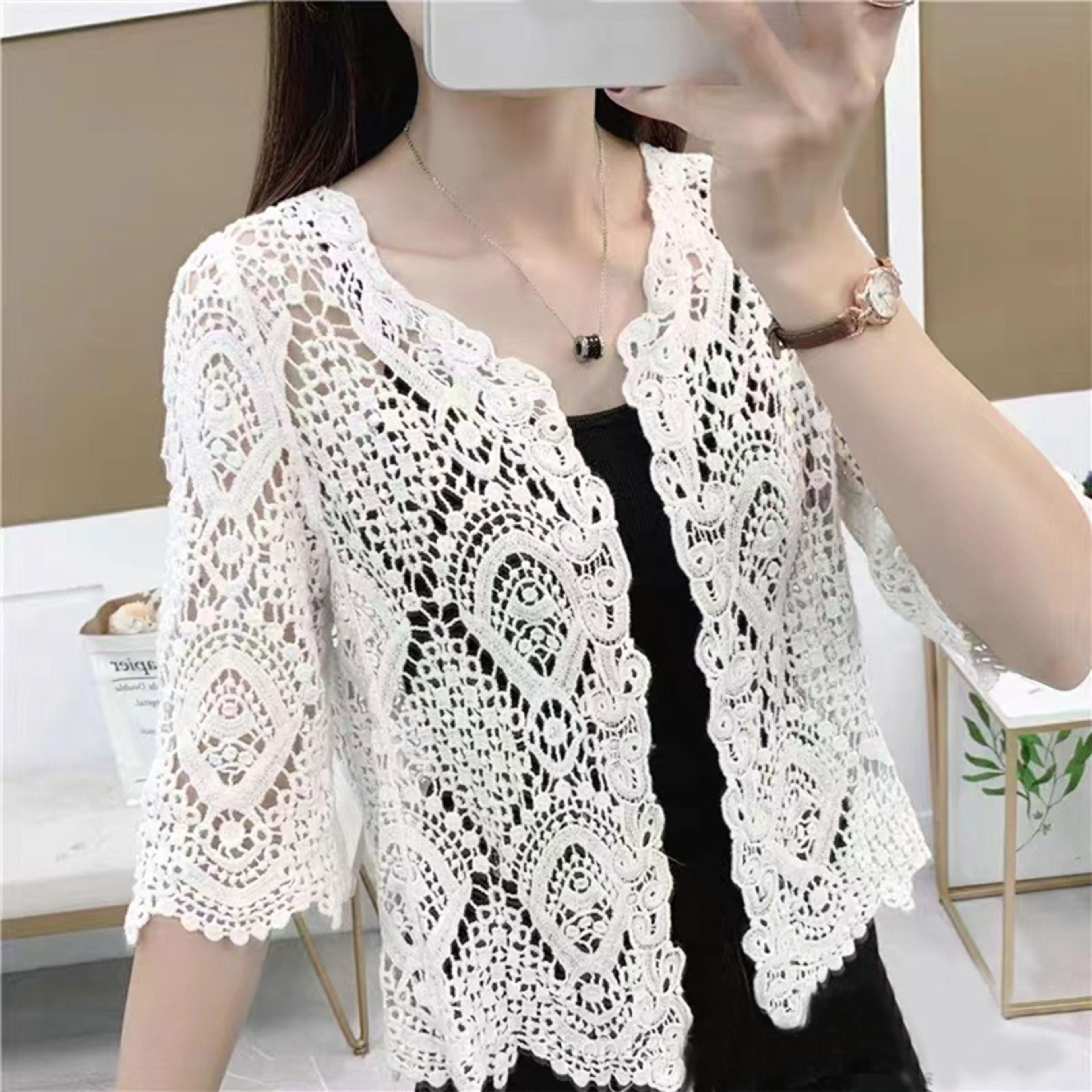 boho lace cropped cardigan shrug with sleeves
