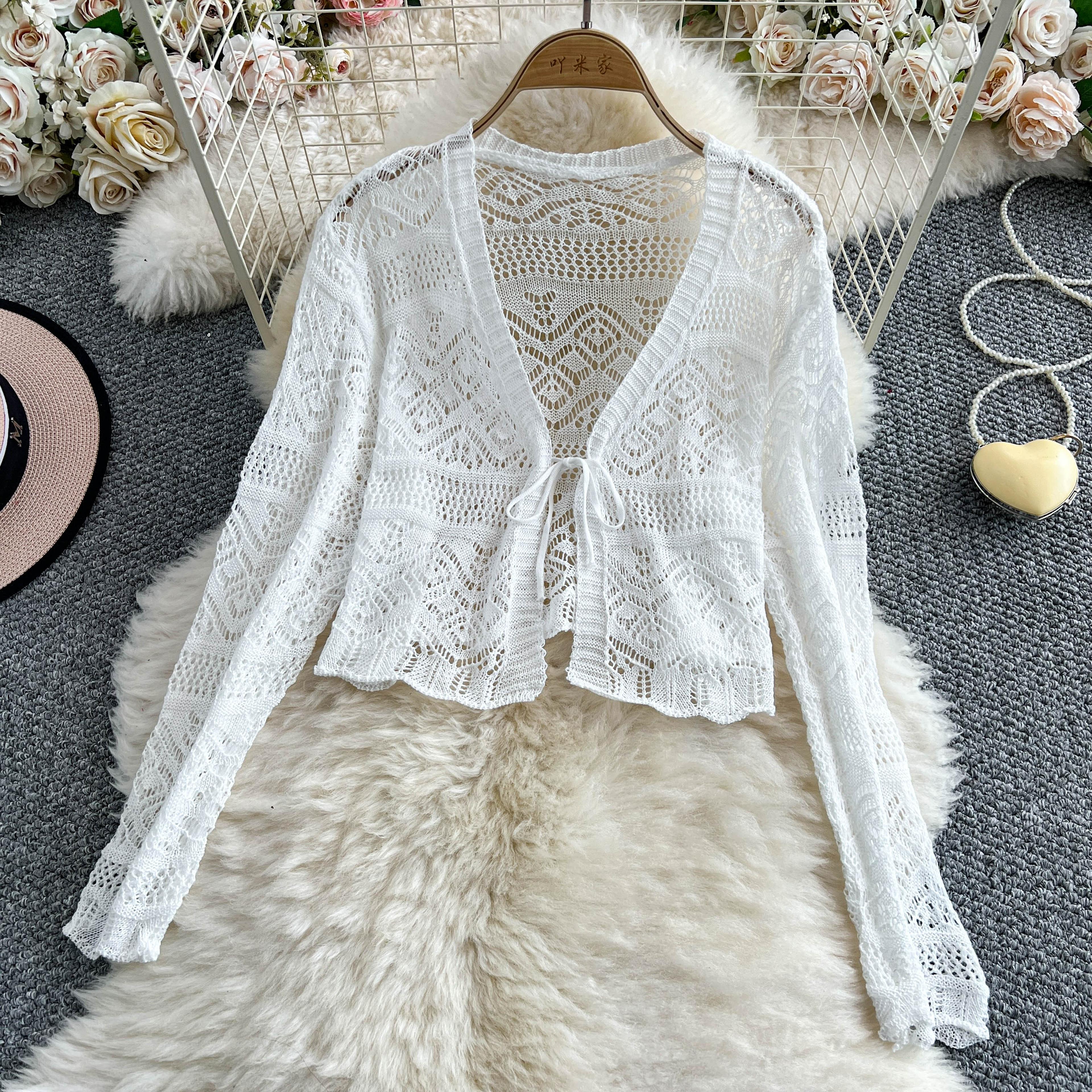 boho crochet crop cardigan tie front lightweight summer bolero shrug