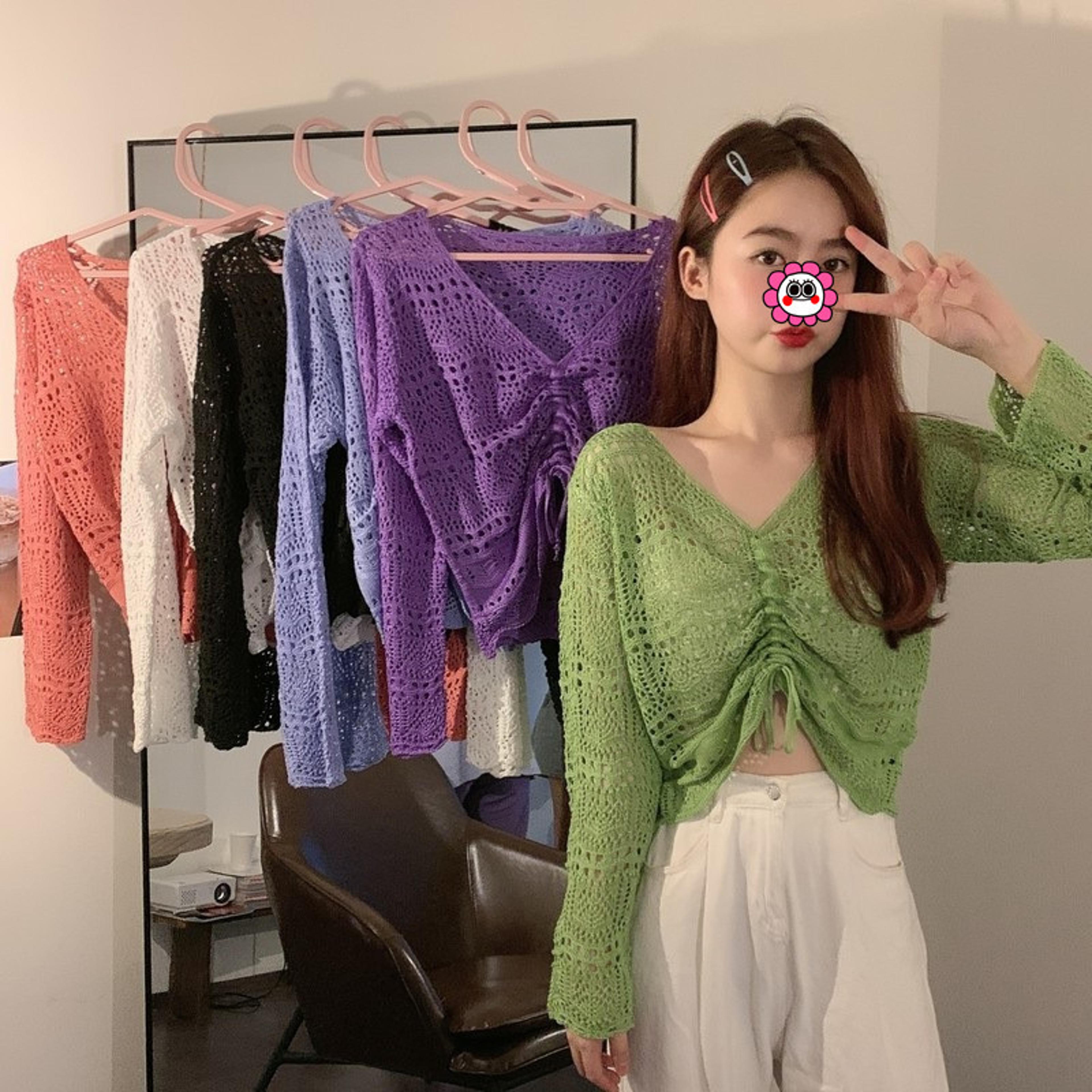 crochet crop top and long sleeve knit shrug for effortless layering