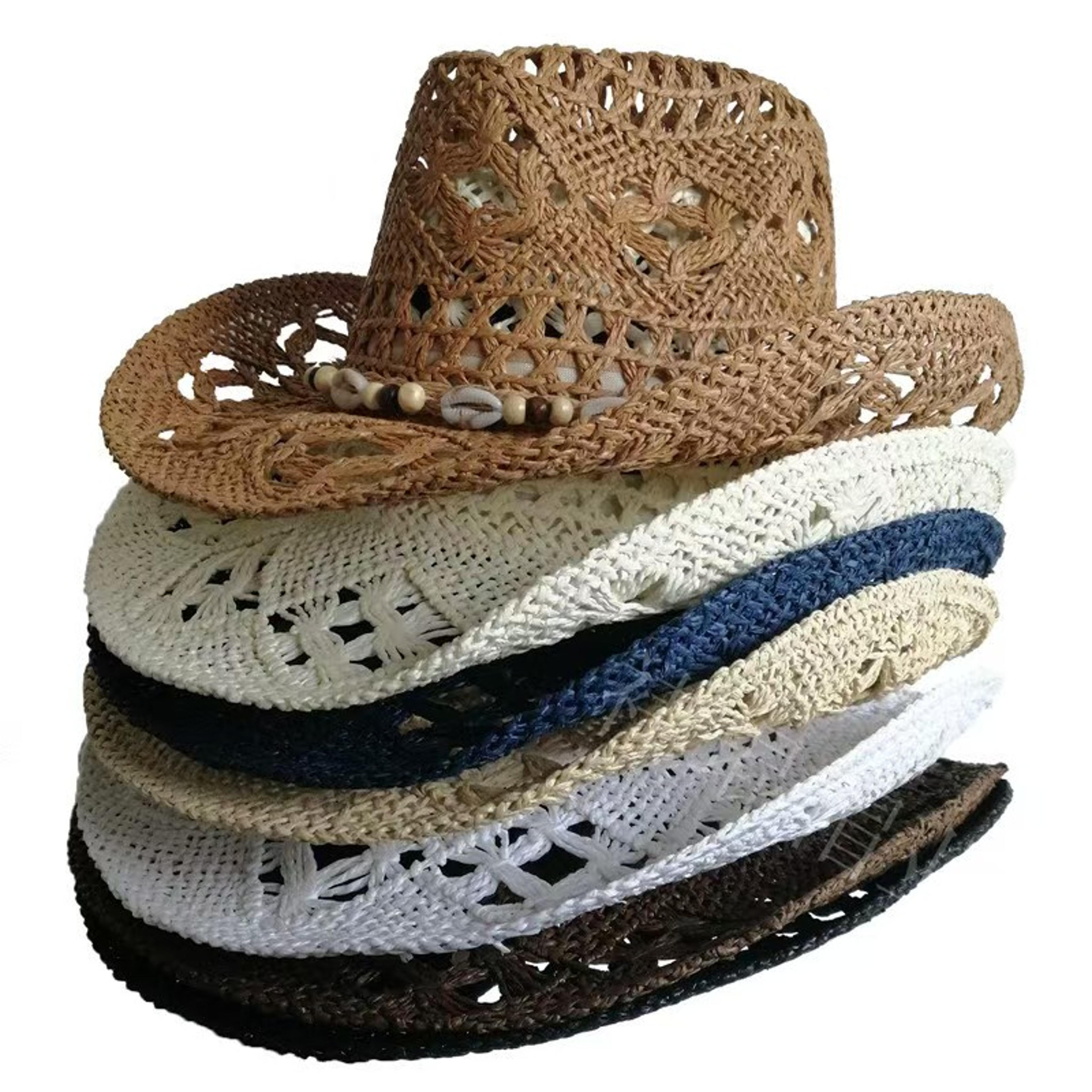 bohemian straw cowboy hat with shells & wooden beads wide brim sun hat for beach & summer holidays
