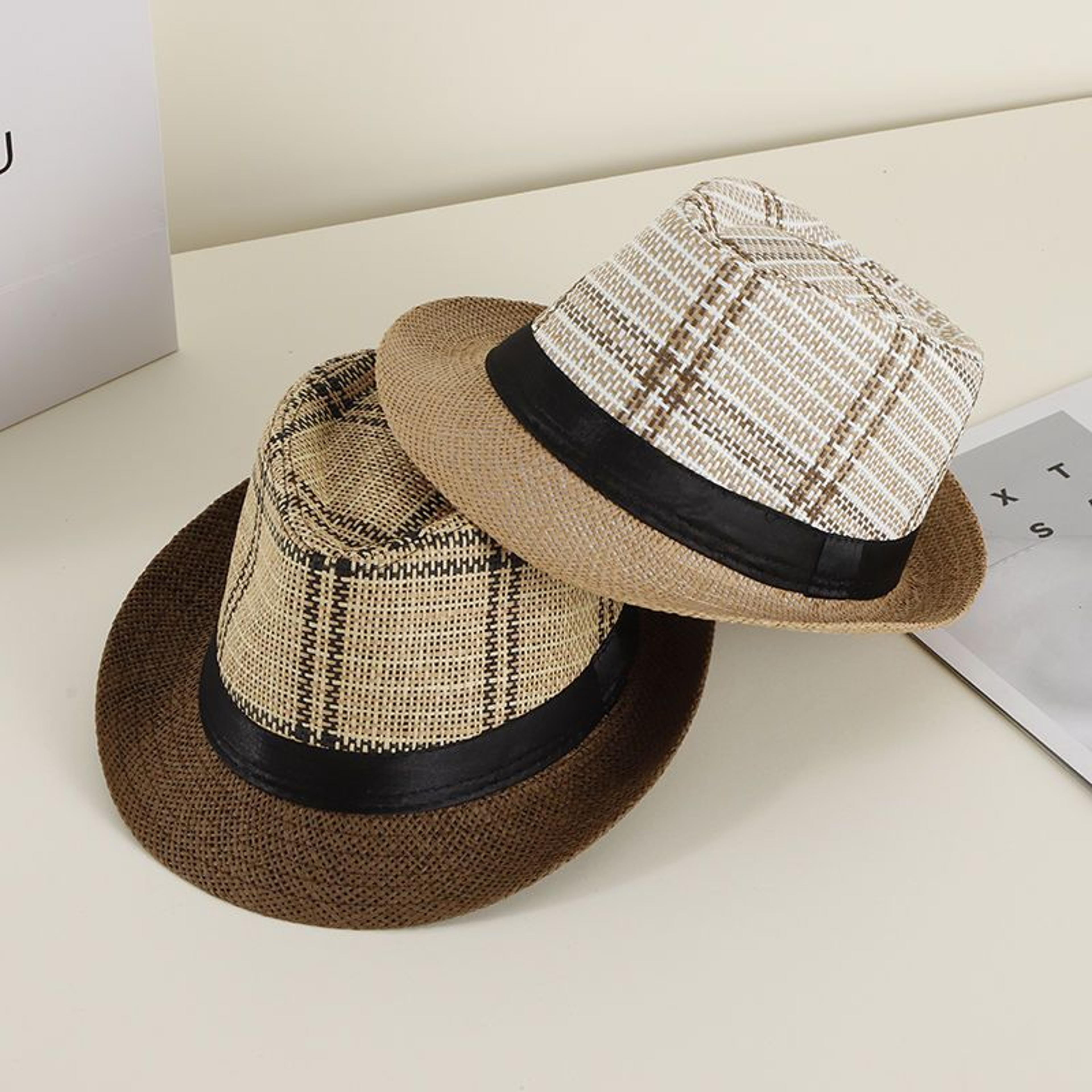 striped summer straw sun hat breathable unisex panama fedora for beach and travel