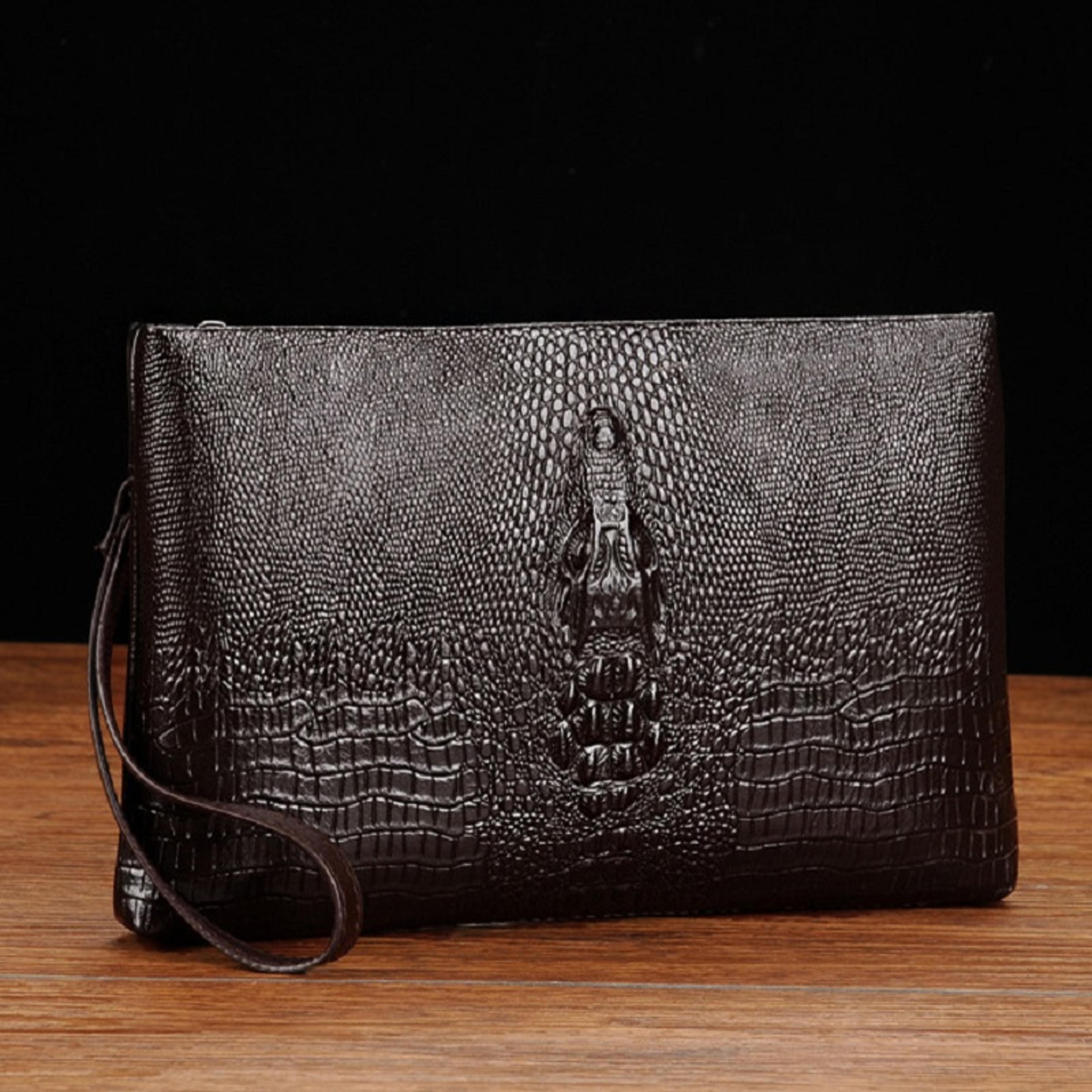 luxury men leather clutch bag - double zipper business long wallet