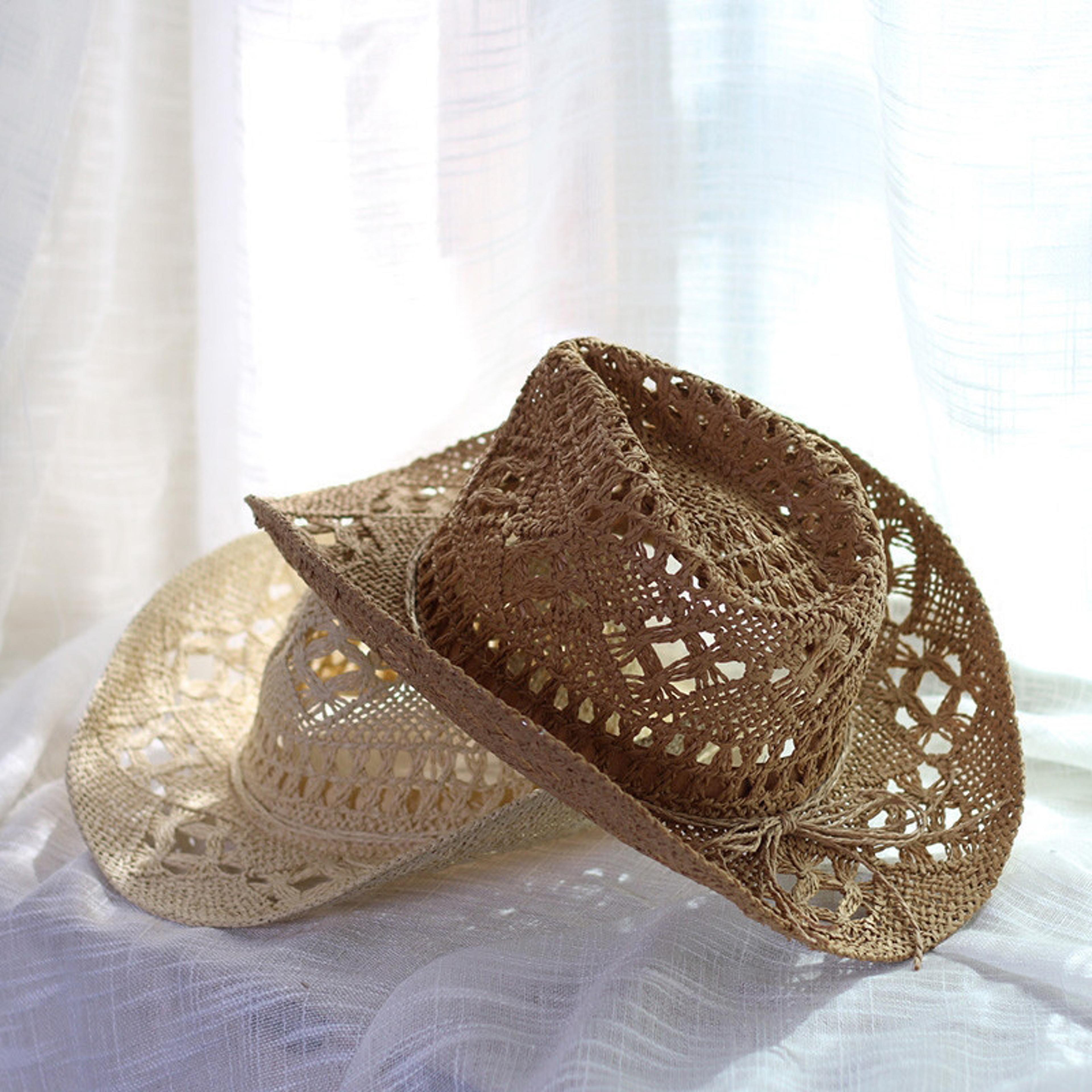 handmade straw western cowboy hat - unisex sun protection beach & party cap