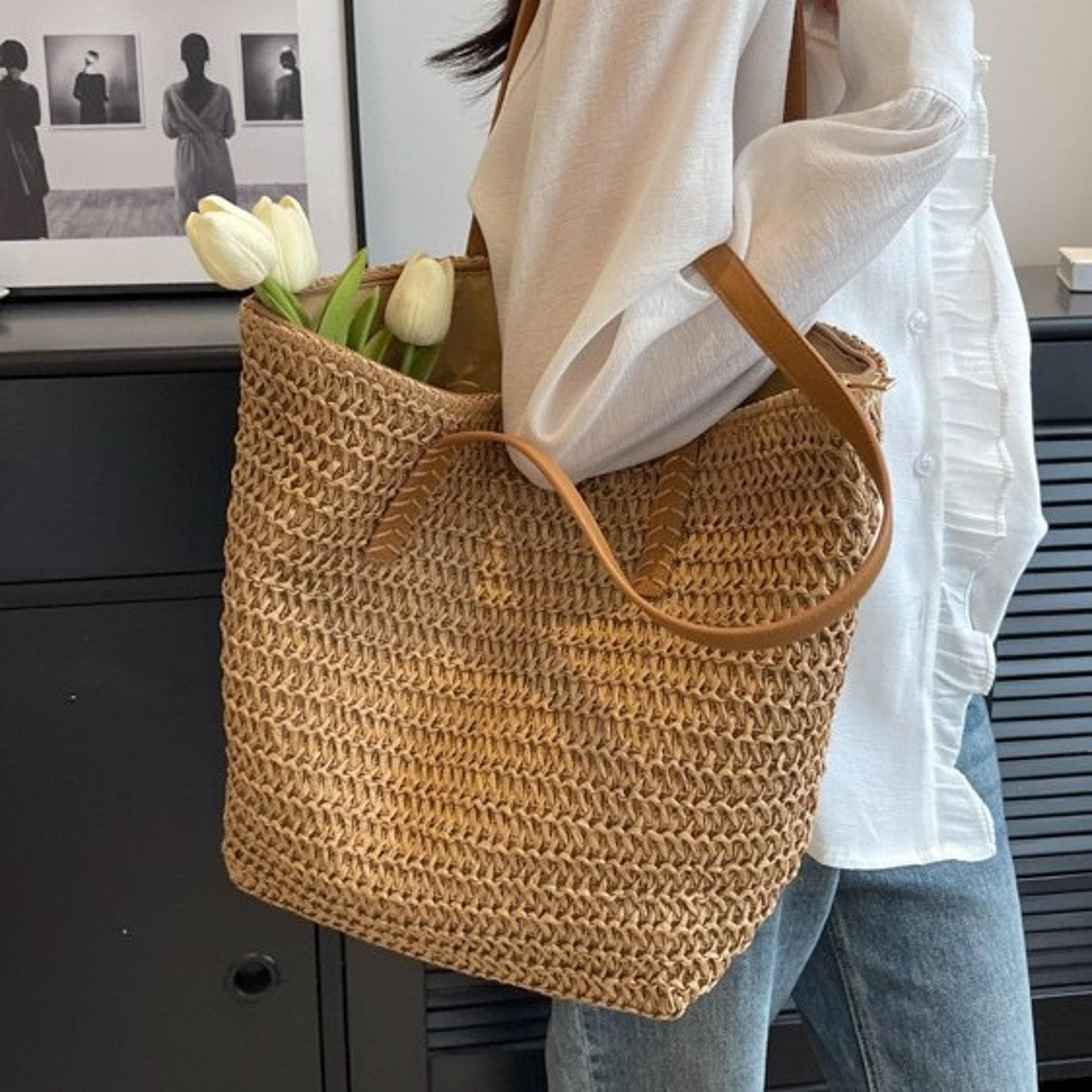 versatile summer beach straw woven tote bag commuting shoulder bag