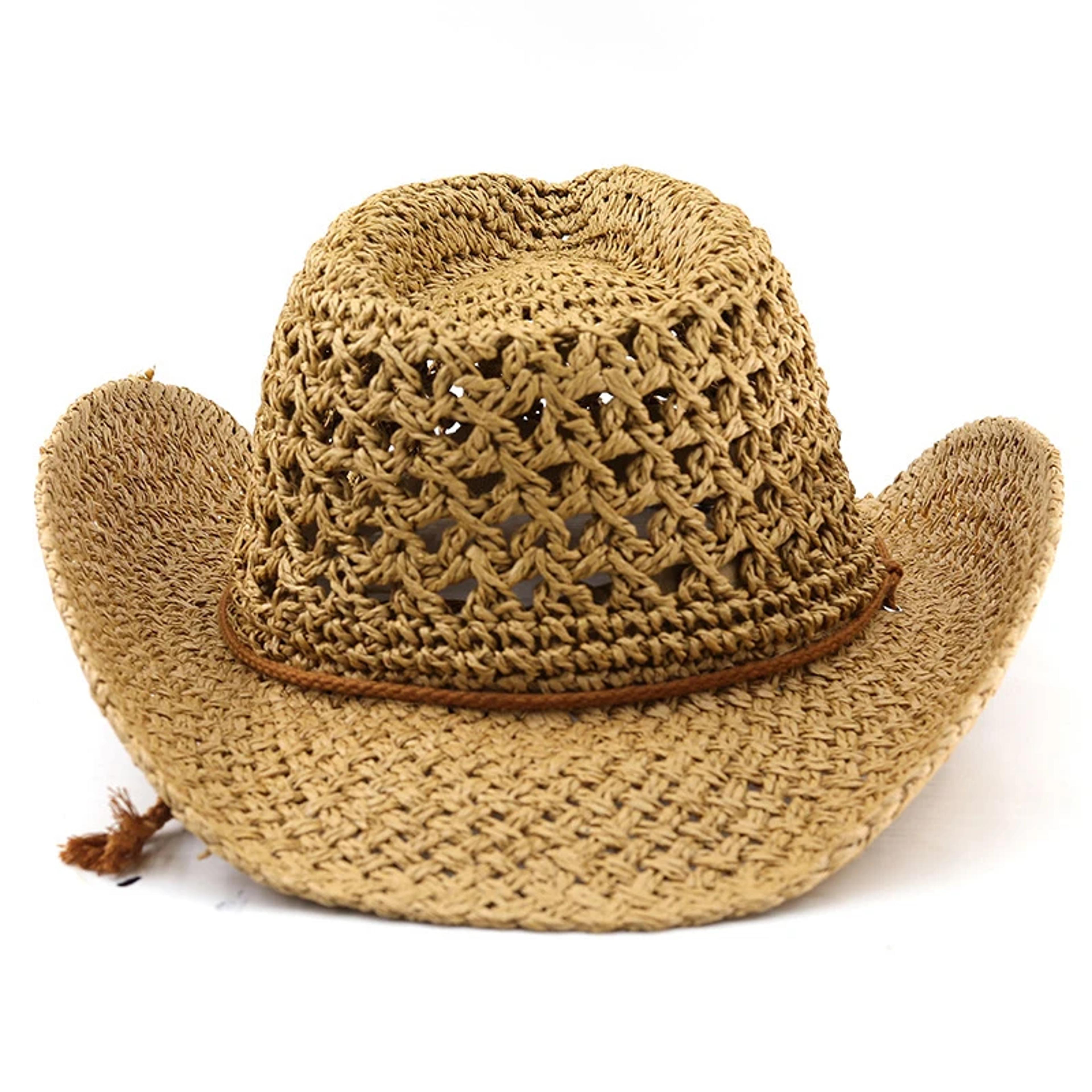 vintage western straw cowboy hat for women, breathable mesh wide brim sun hat for beach and travel