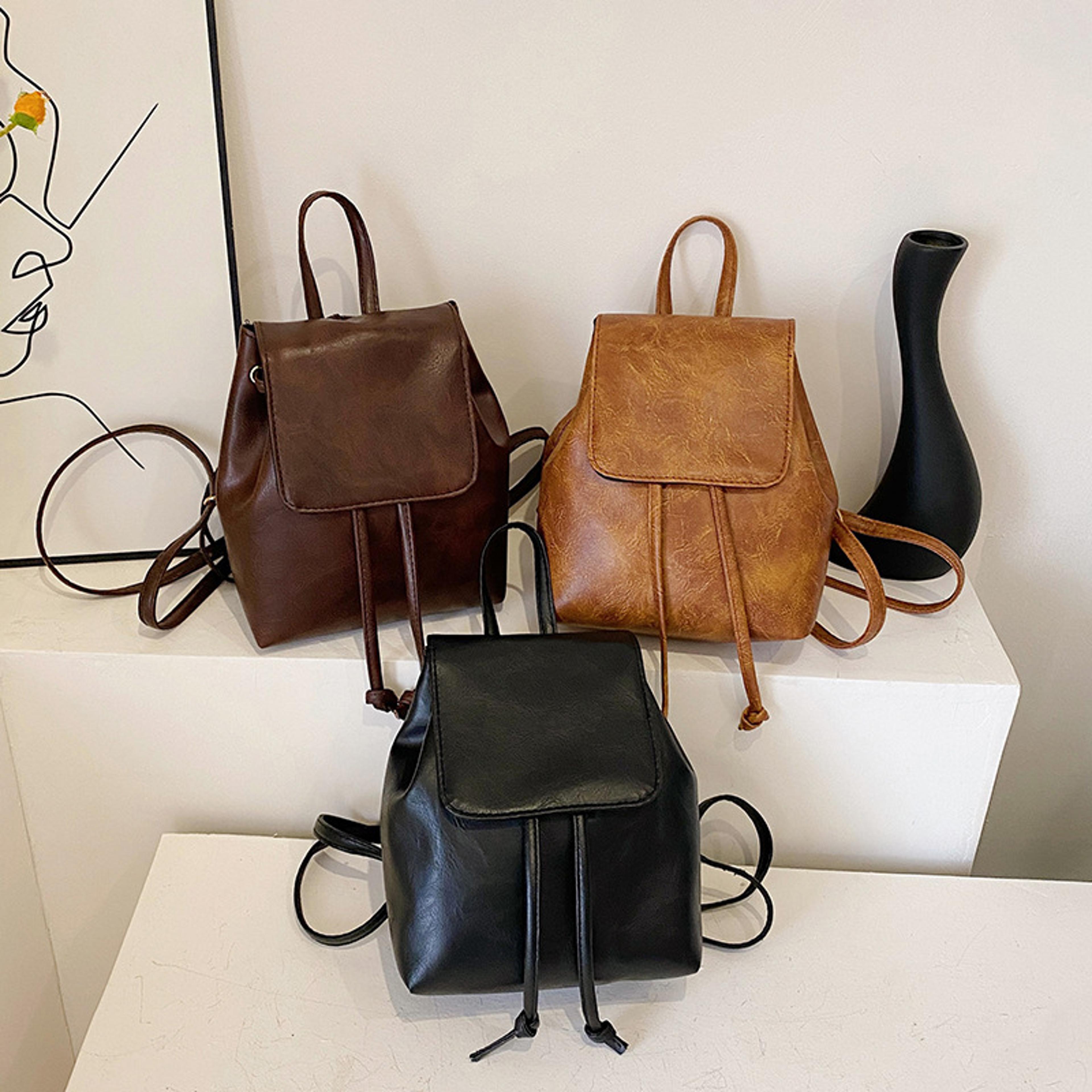 small drawstring flap backpack mini pu leather fashion travel purse