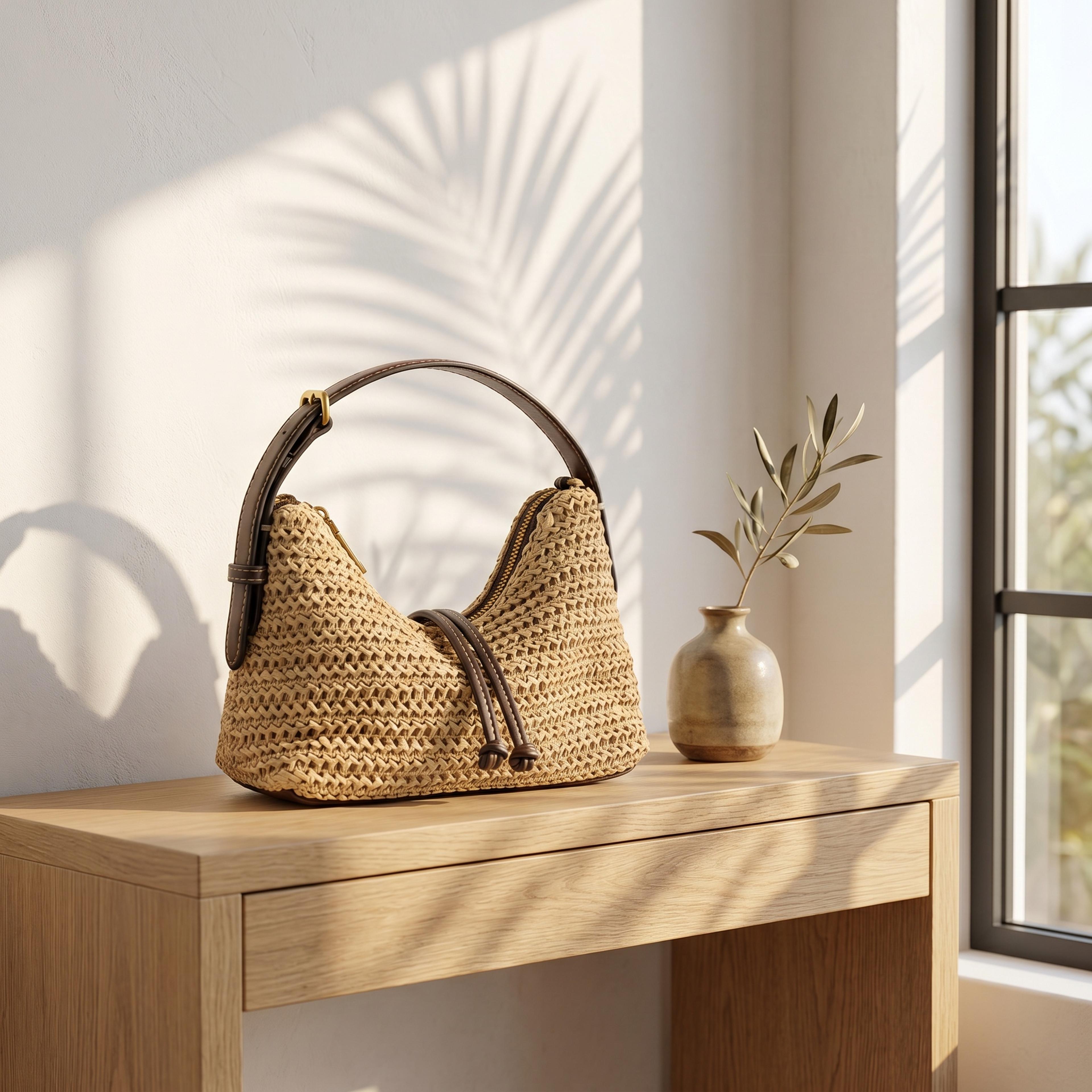 woven straw hobo bag – bohemian summer raffia shoulder bag & casual beach purse