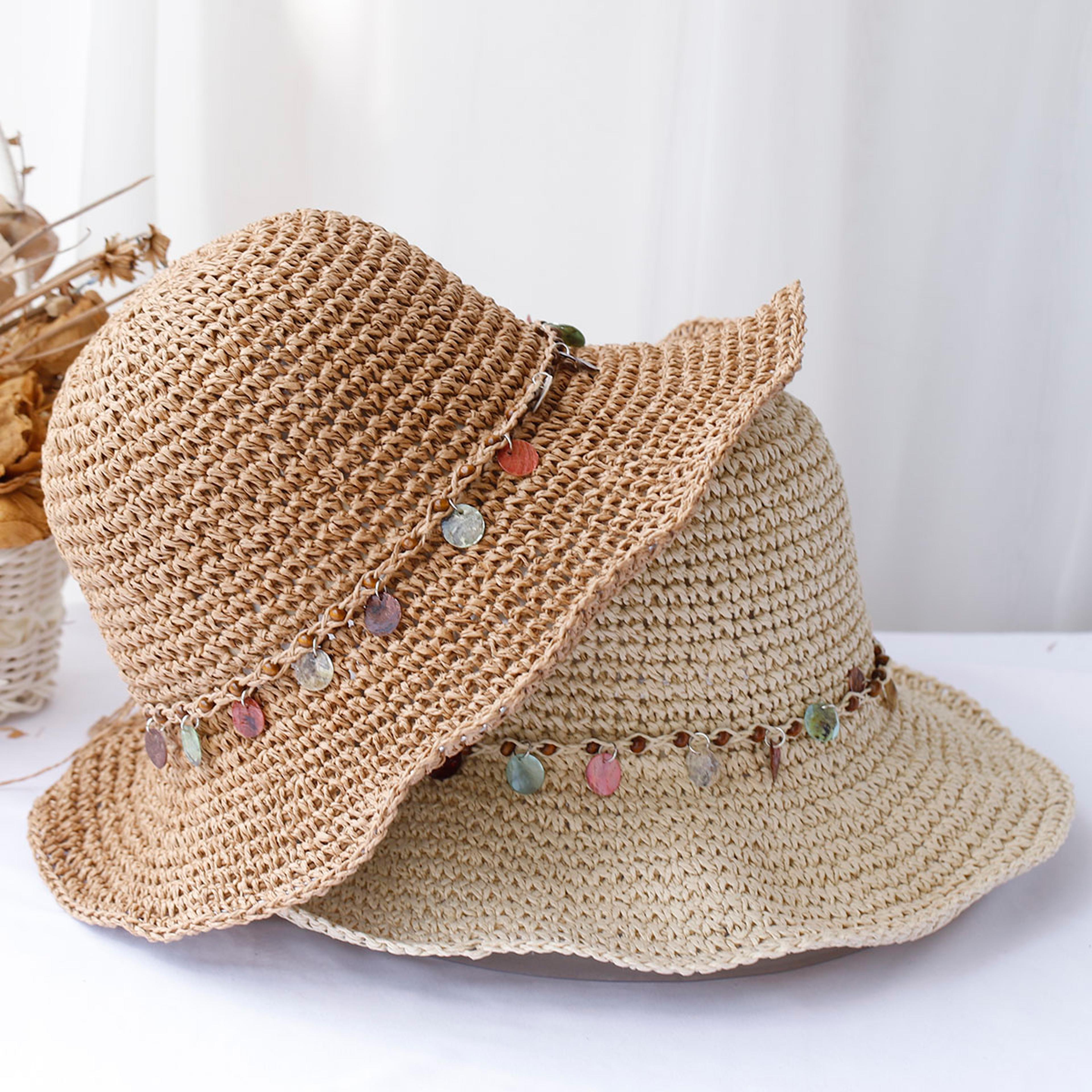 multicolor crochet bucket hat handmade straw hat for beach vacation