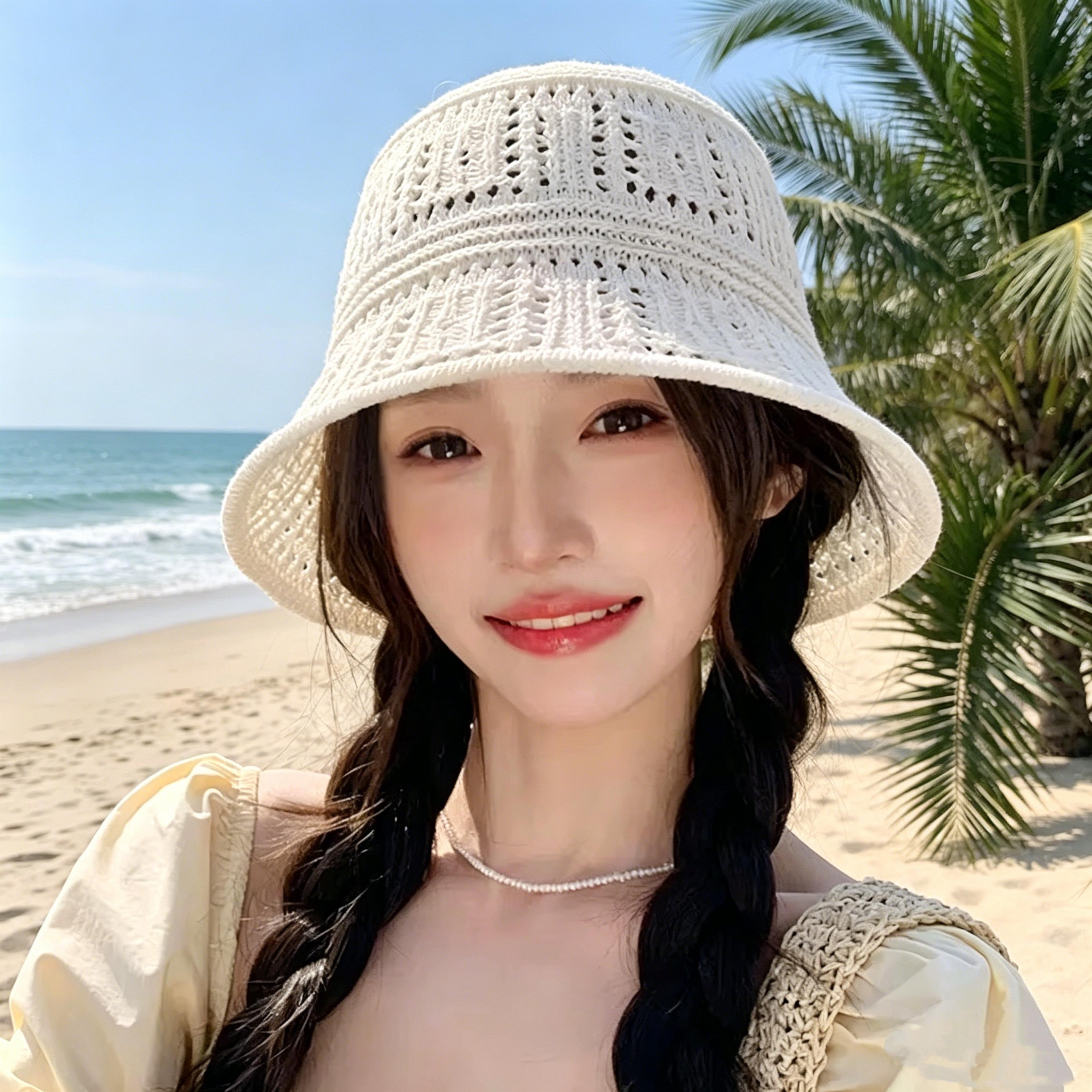 women's crochet sun hat foldable wide brim beach bucket hat for uv protection