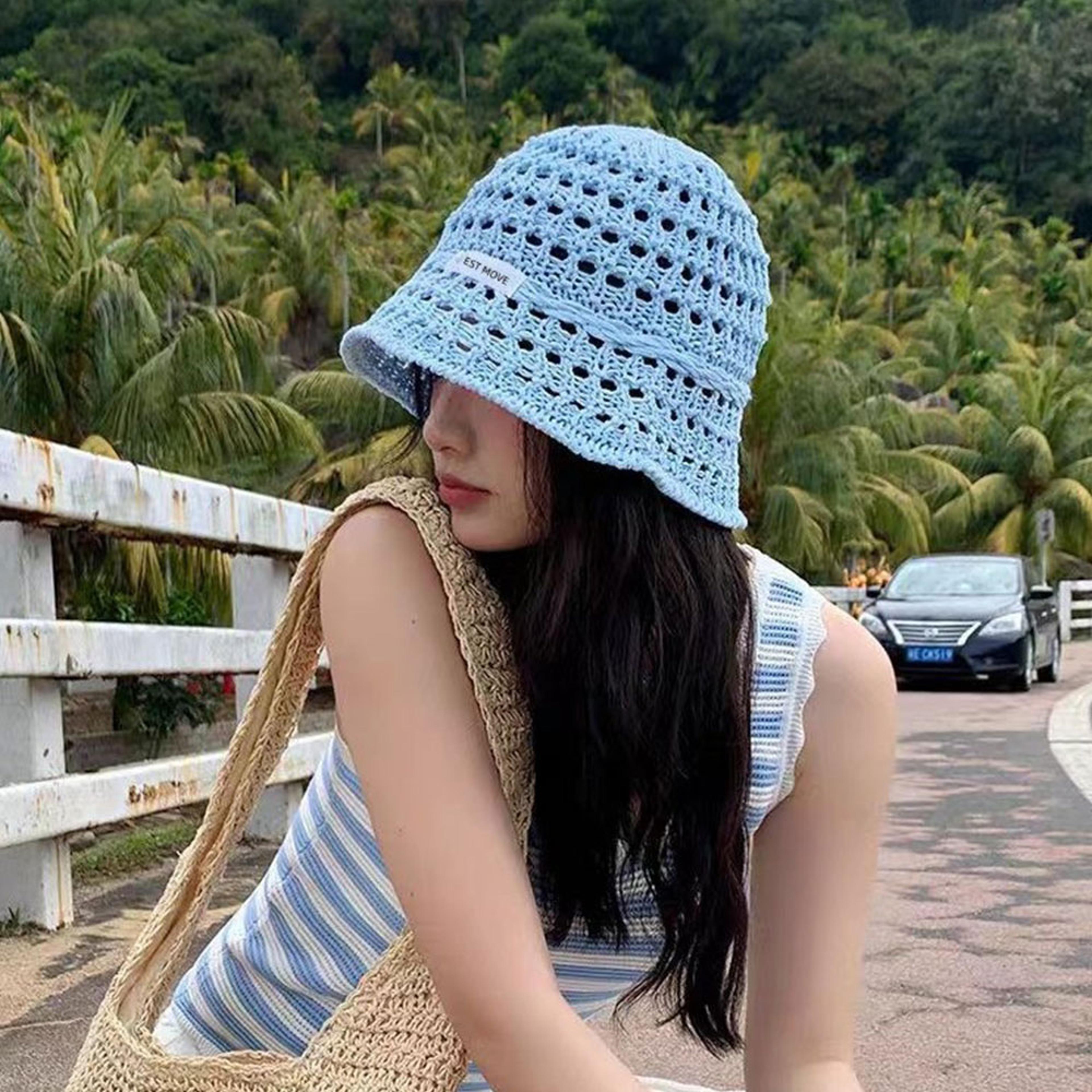 women's hollow crochet bucket hat breathable summer sun hat and packable beach fisherman cap
