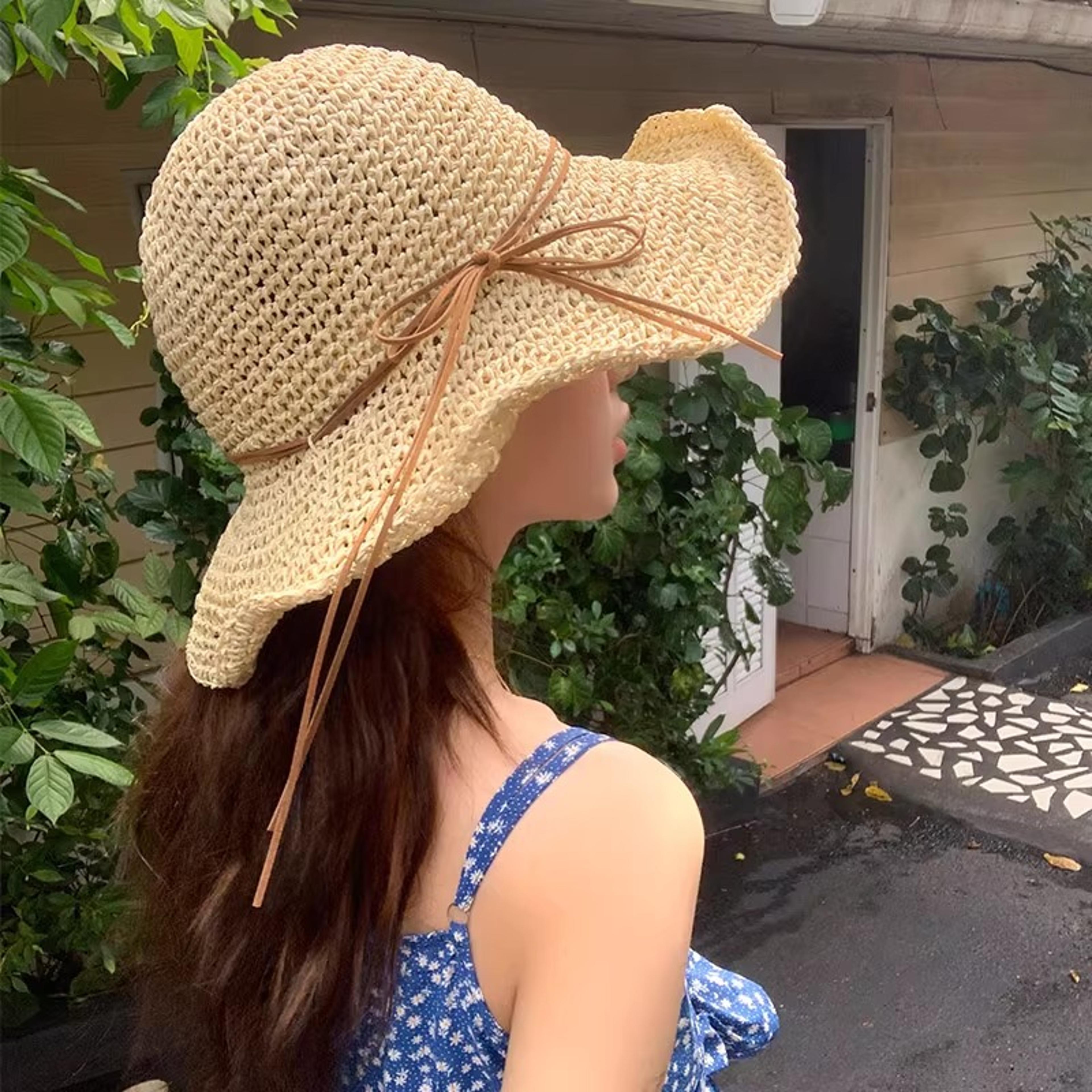 summer hand crochet straw bucket hat wide brim sun hat for women