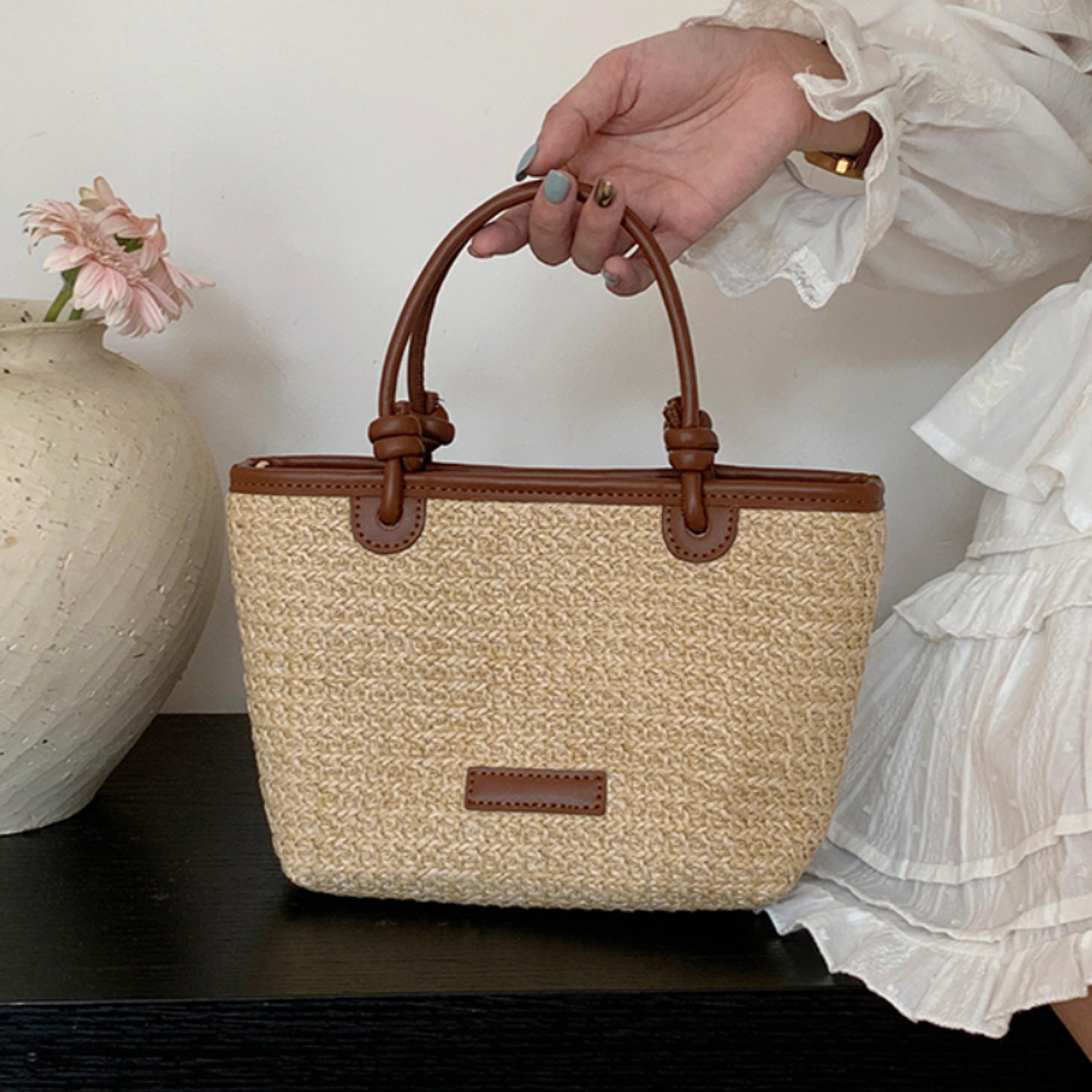 retro woven straw beach tote bag with adjustable crossbody strap