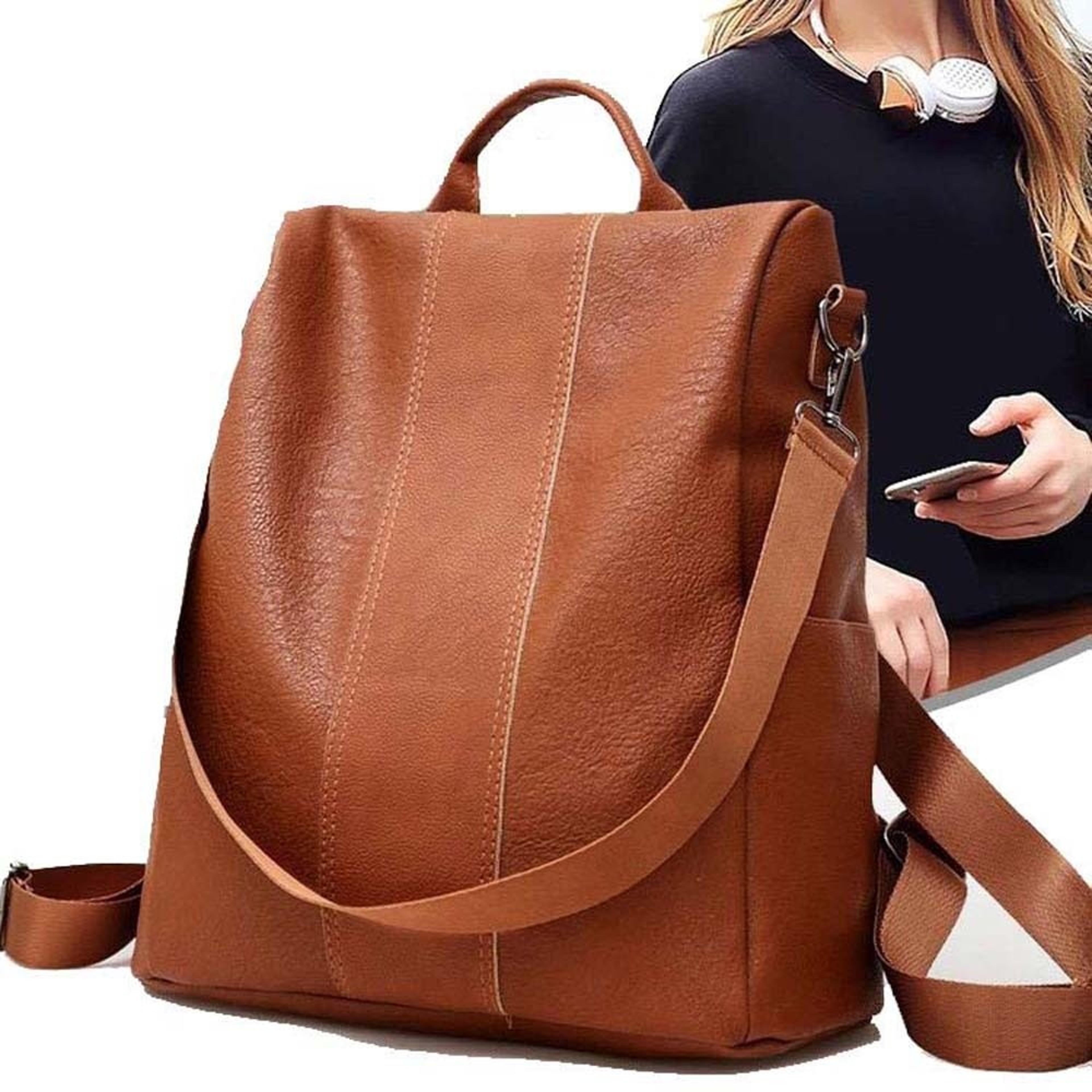 elegant womens pu leather backpack multi-pocket casual daypack for travel, school, and work