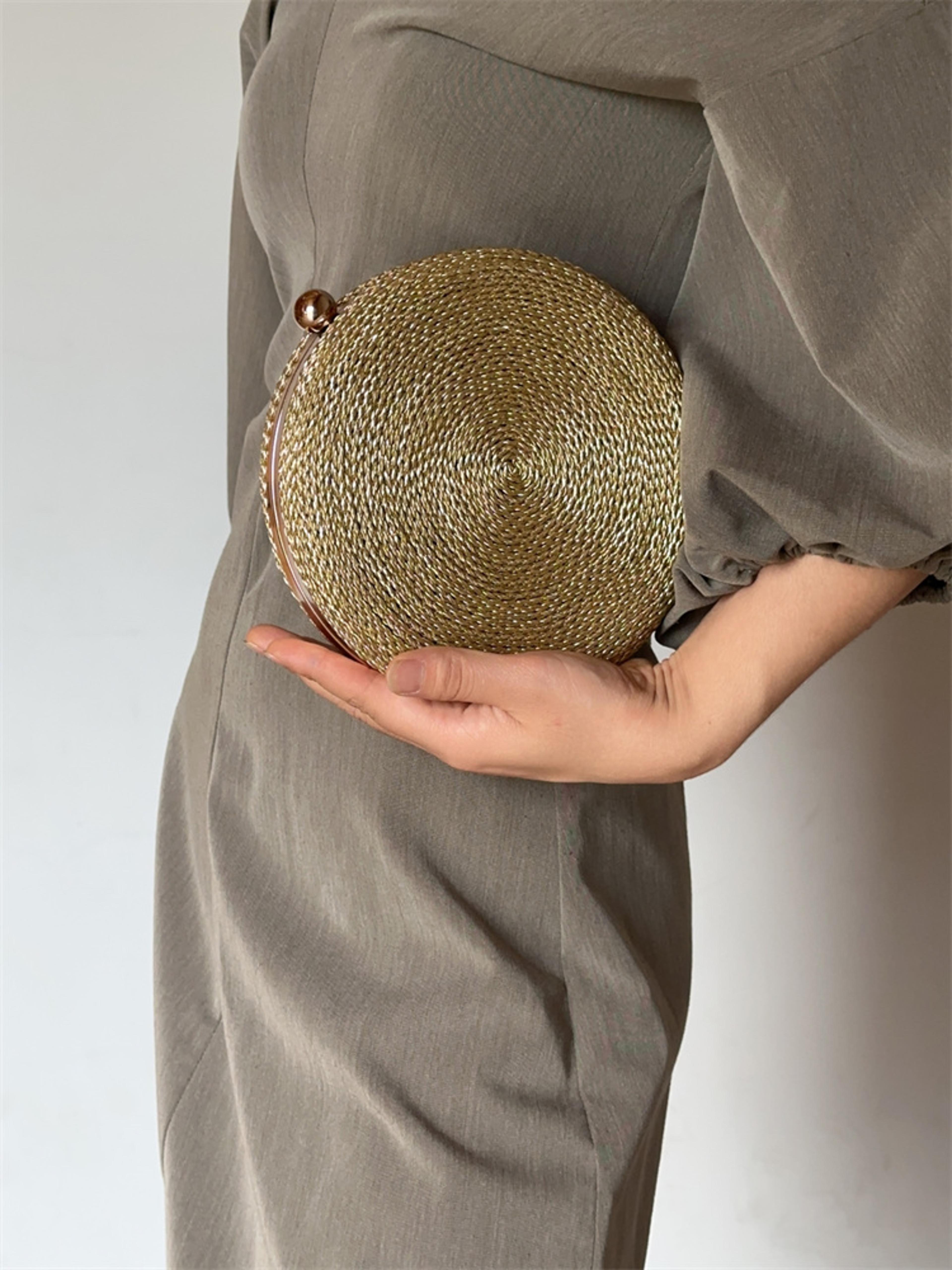 handwoven rattan bag round straw purse bohemian clutch