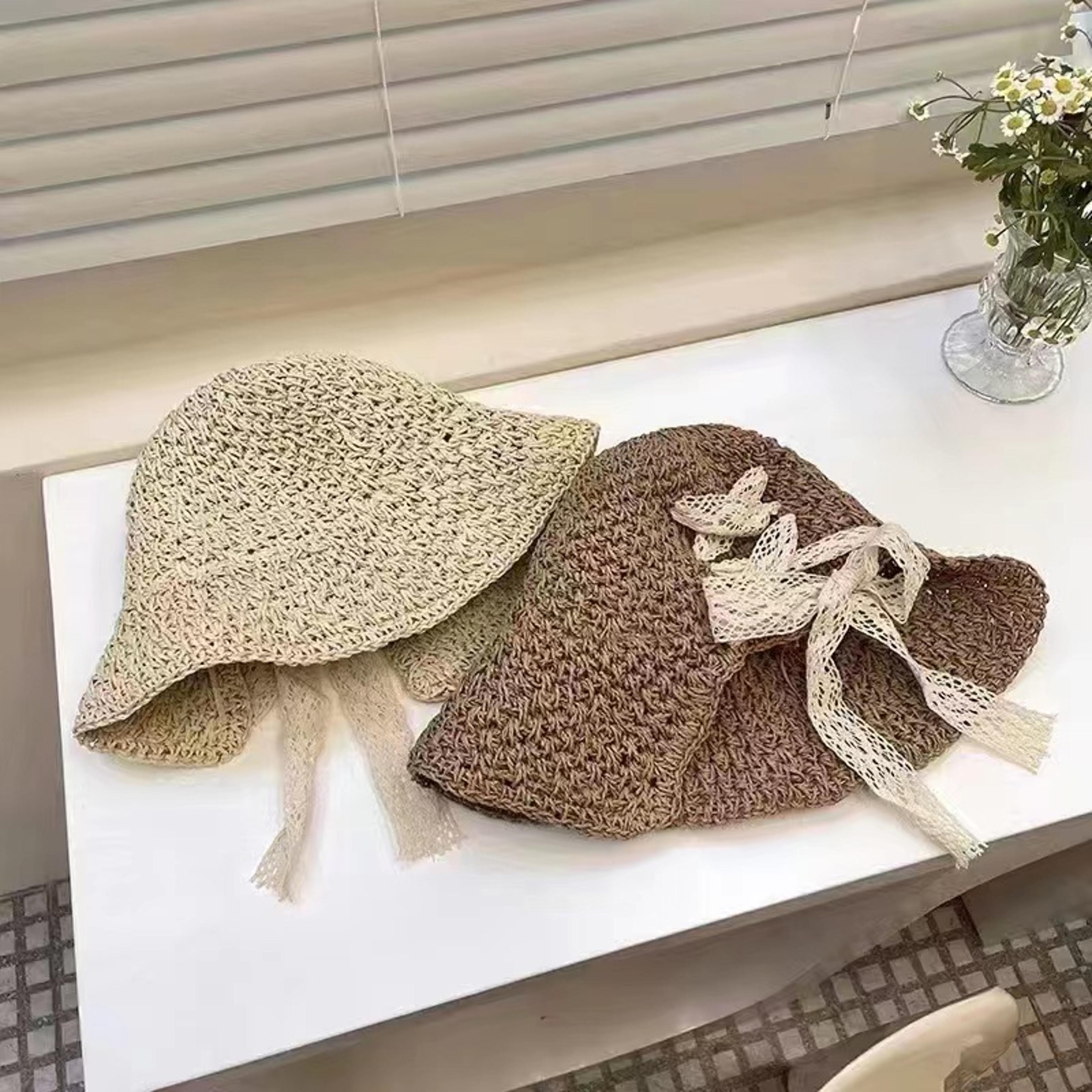 womens lace bow crochet sun hat foldable summer beach cap
