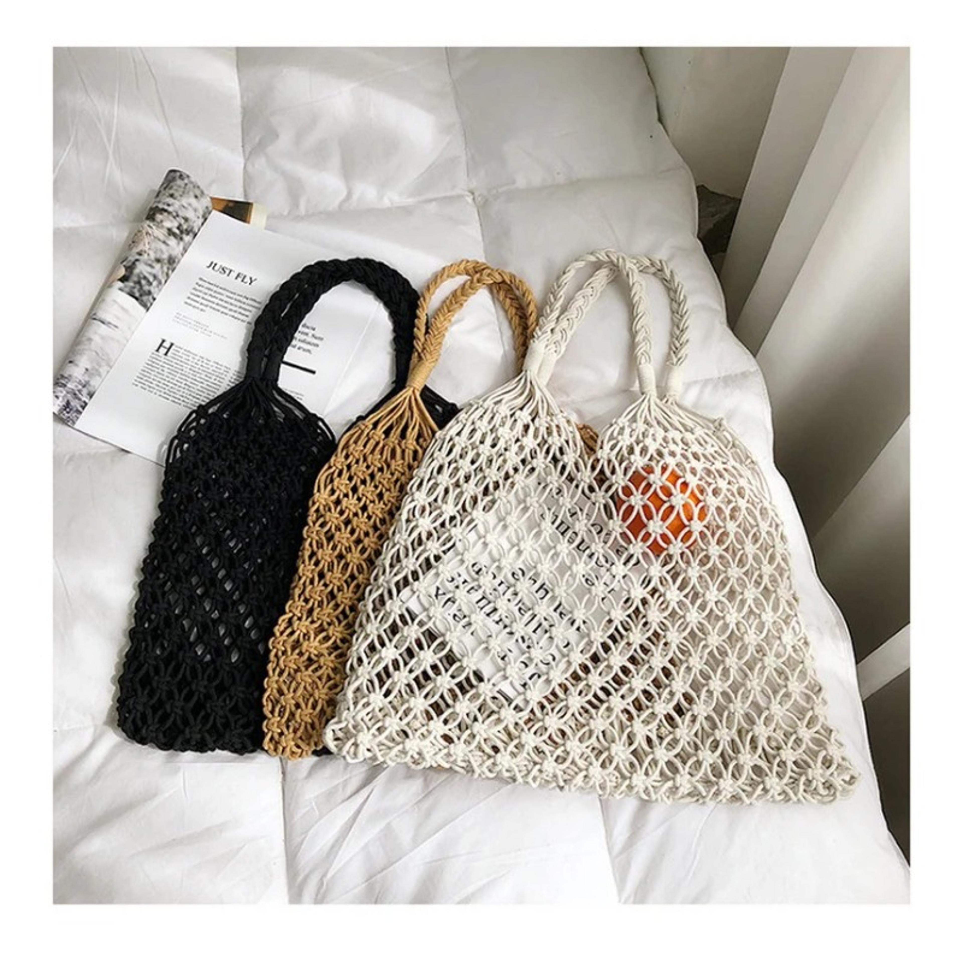 handmade woven beach bag: boho crochet tote for summer vacation and shopping