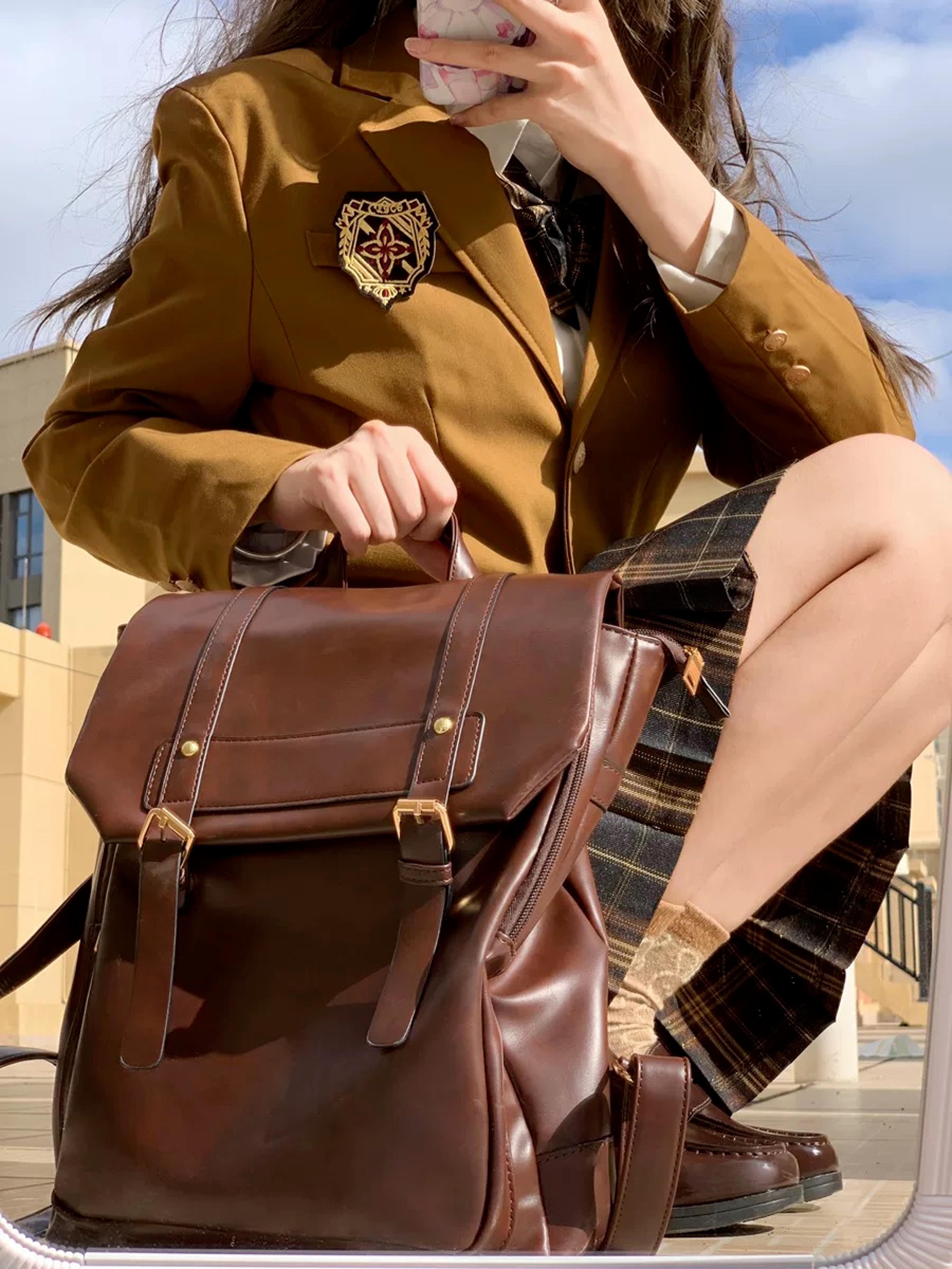 vintage brown jk backpack: preppy style pu leather mini school bag for women