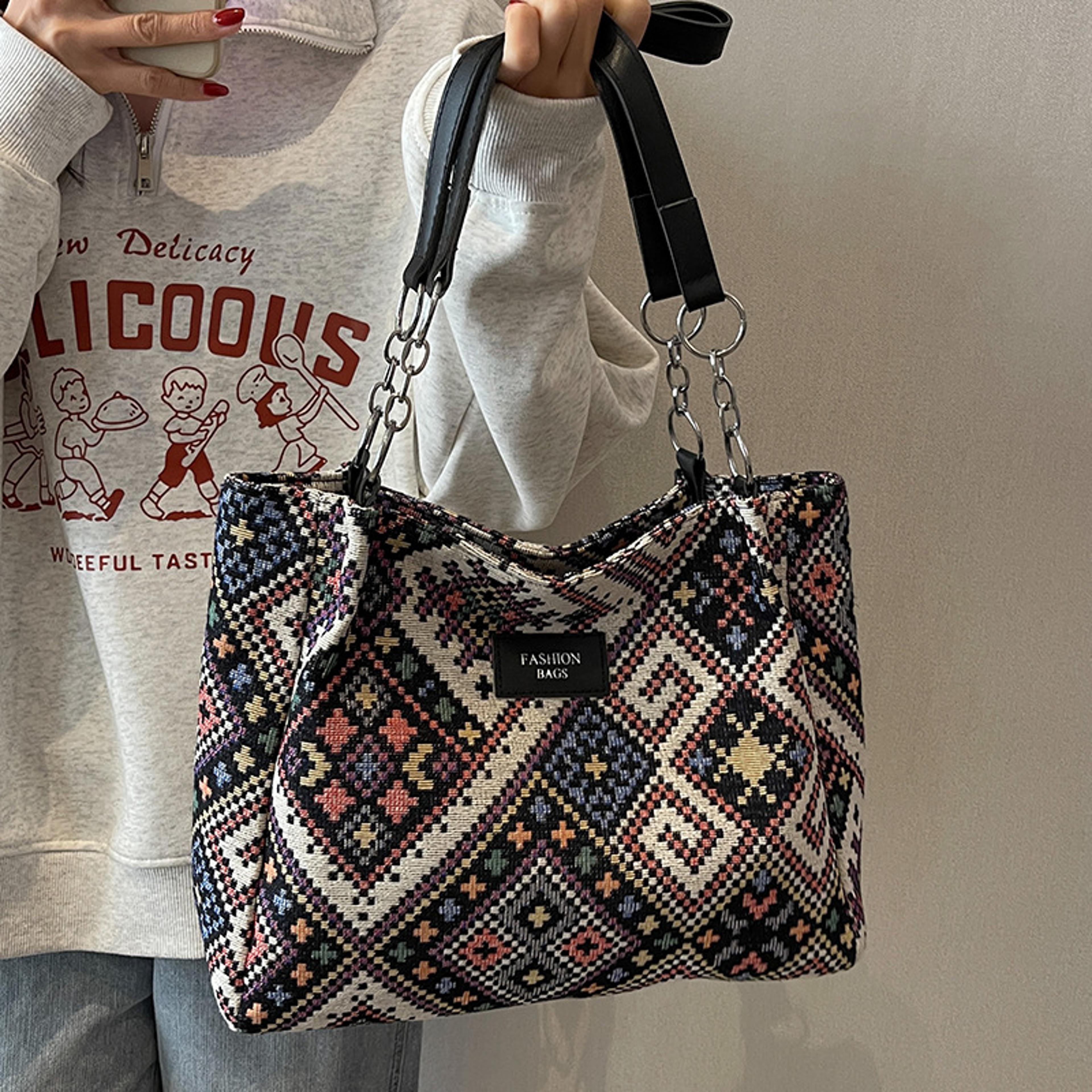 retro canvas tote bag large capacity eco-friendly shoulder bag for students and shopping