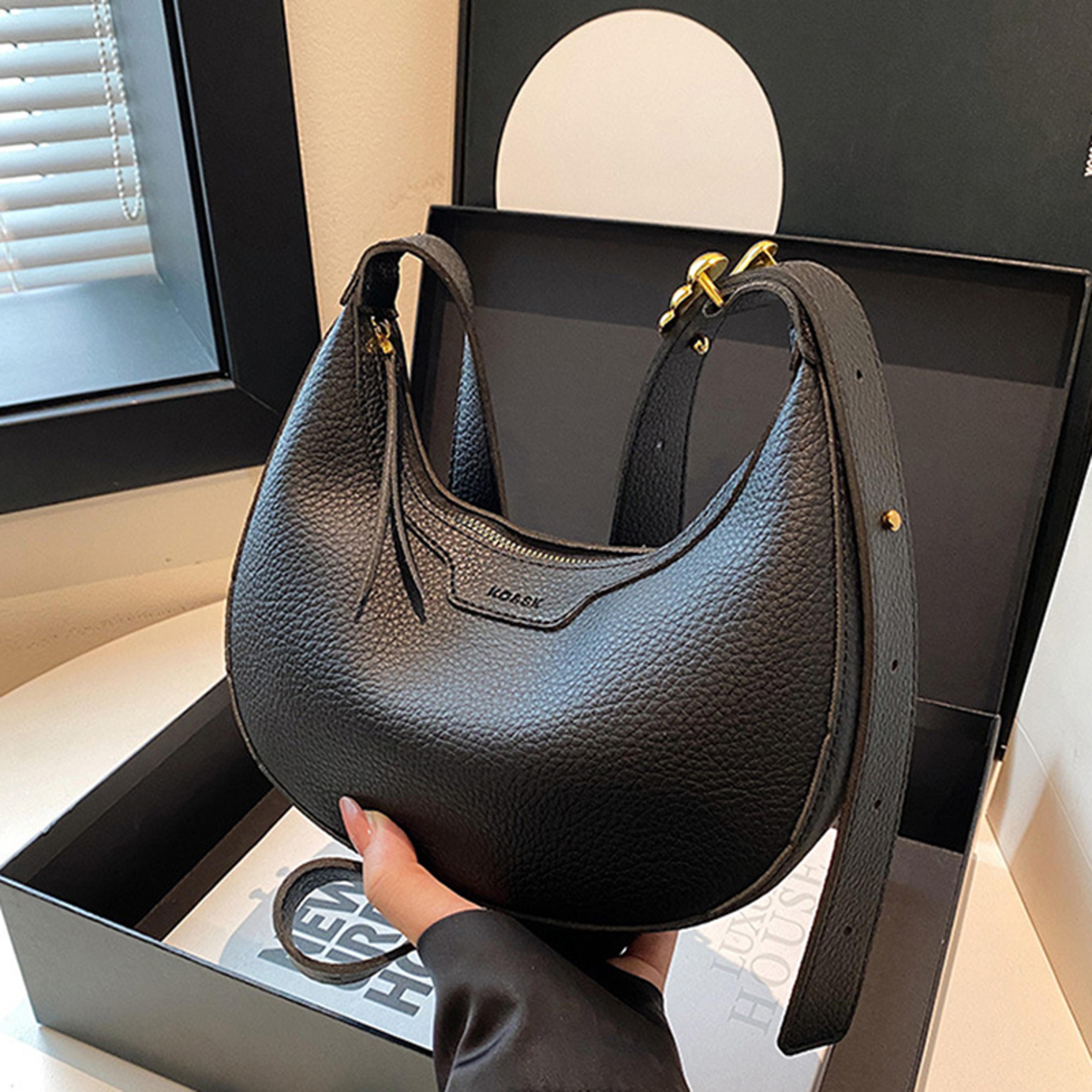 womens minimalist crescent shoulder bag, versatile leather hobo crossbody armpit purse