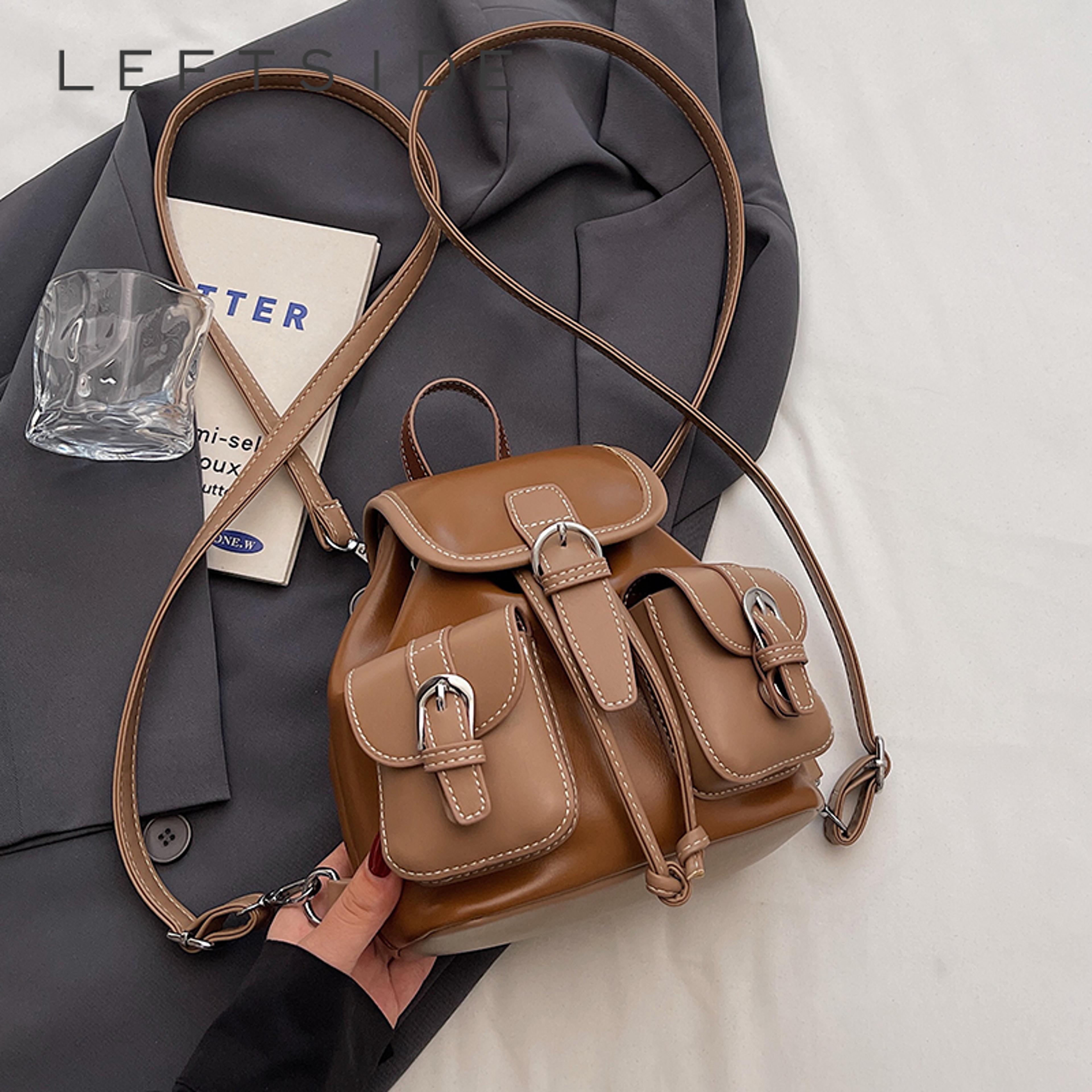 leftside mini pu leather backpack stylish korean fashion bag for women