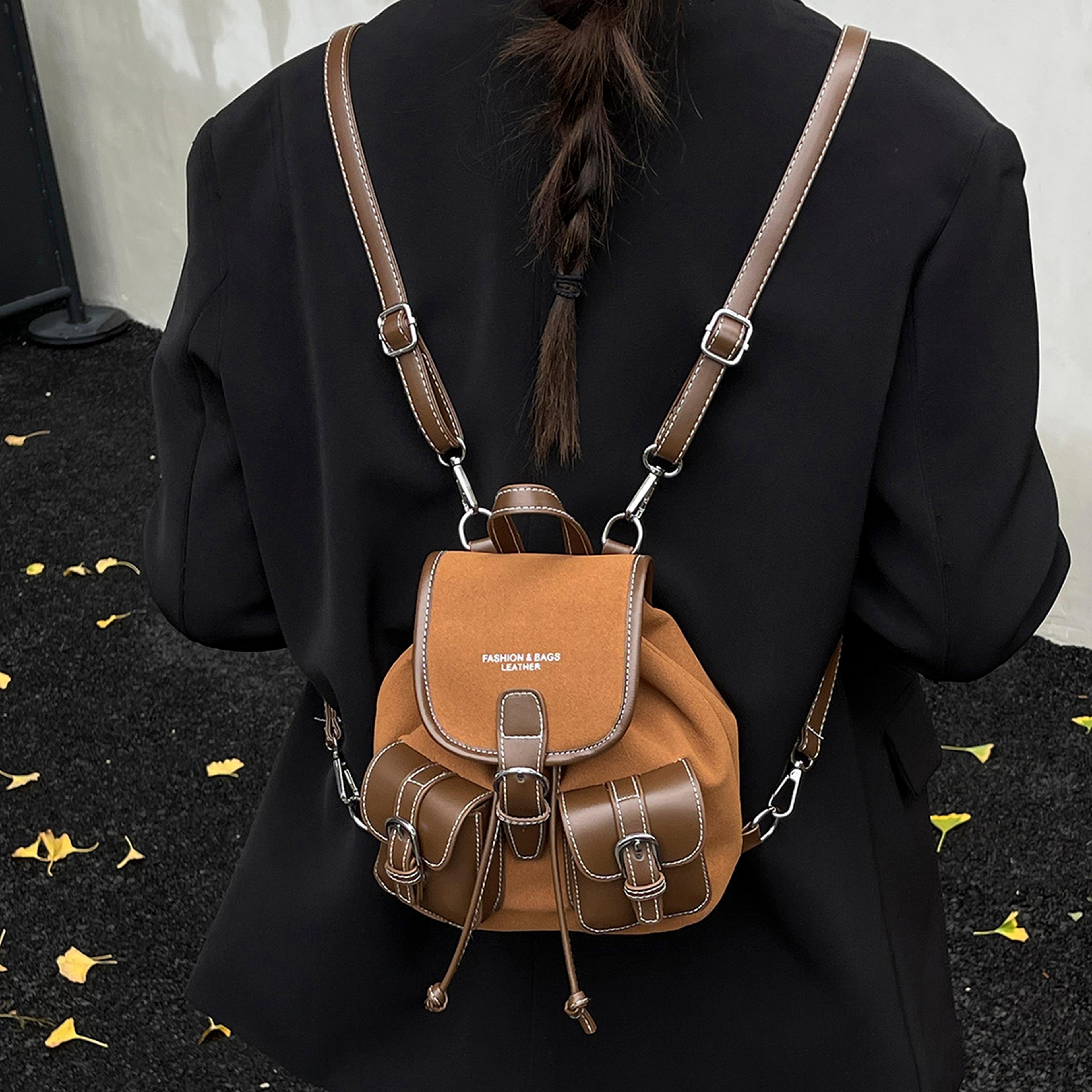 retro suede backpack for women: stylish commuter bag and vintage travel rucksack