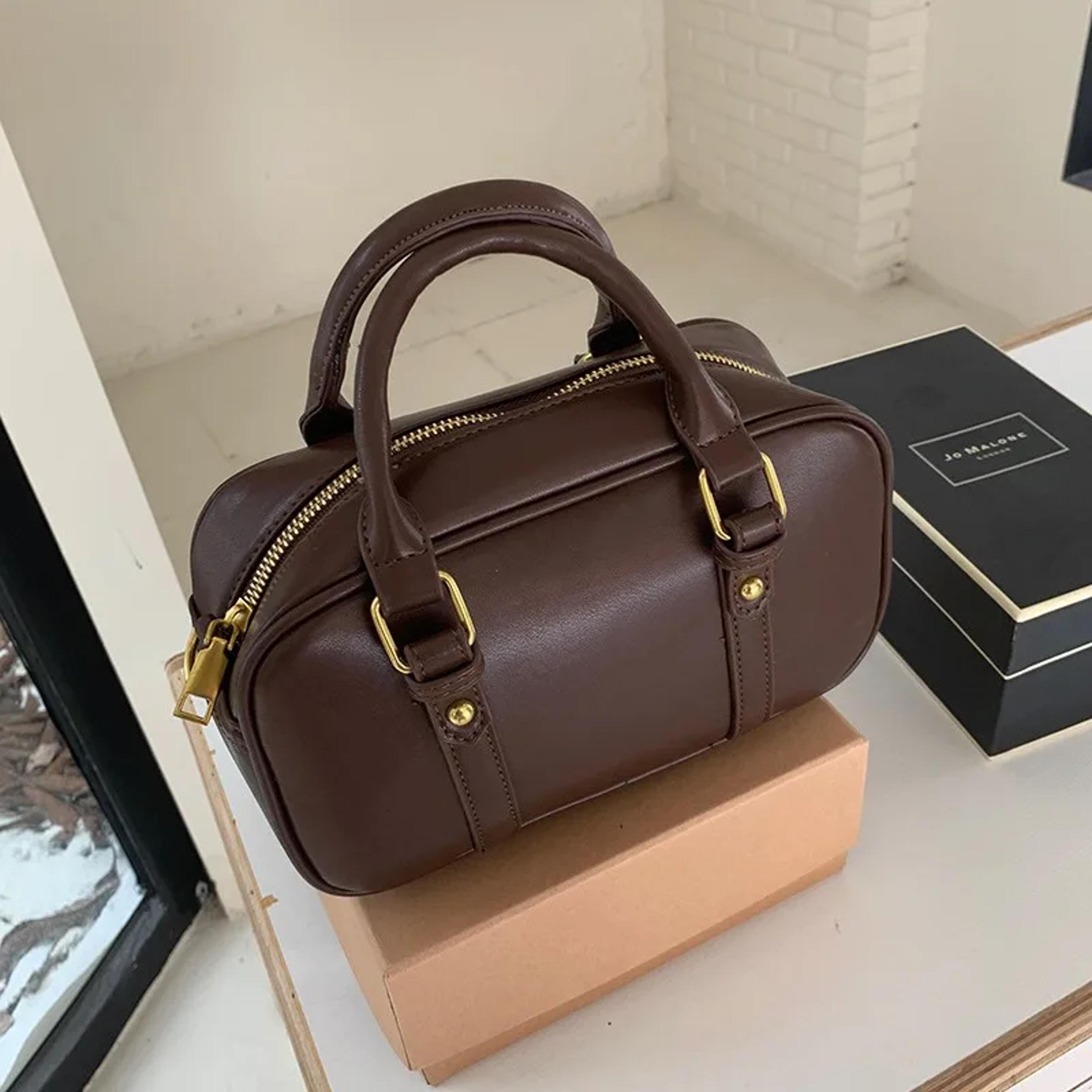 vintage maillard style retro pu leather shoulder bag – minimalist women's crossbody handbag