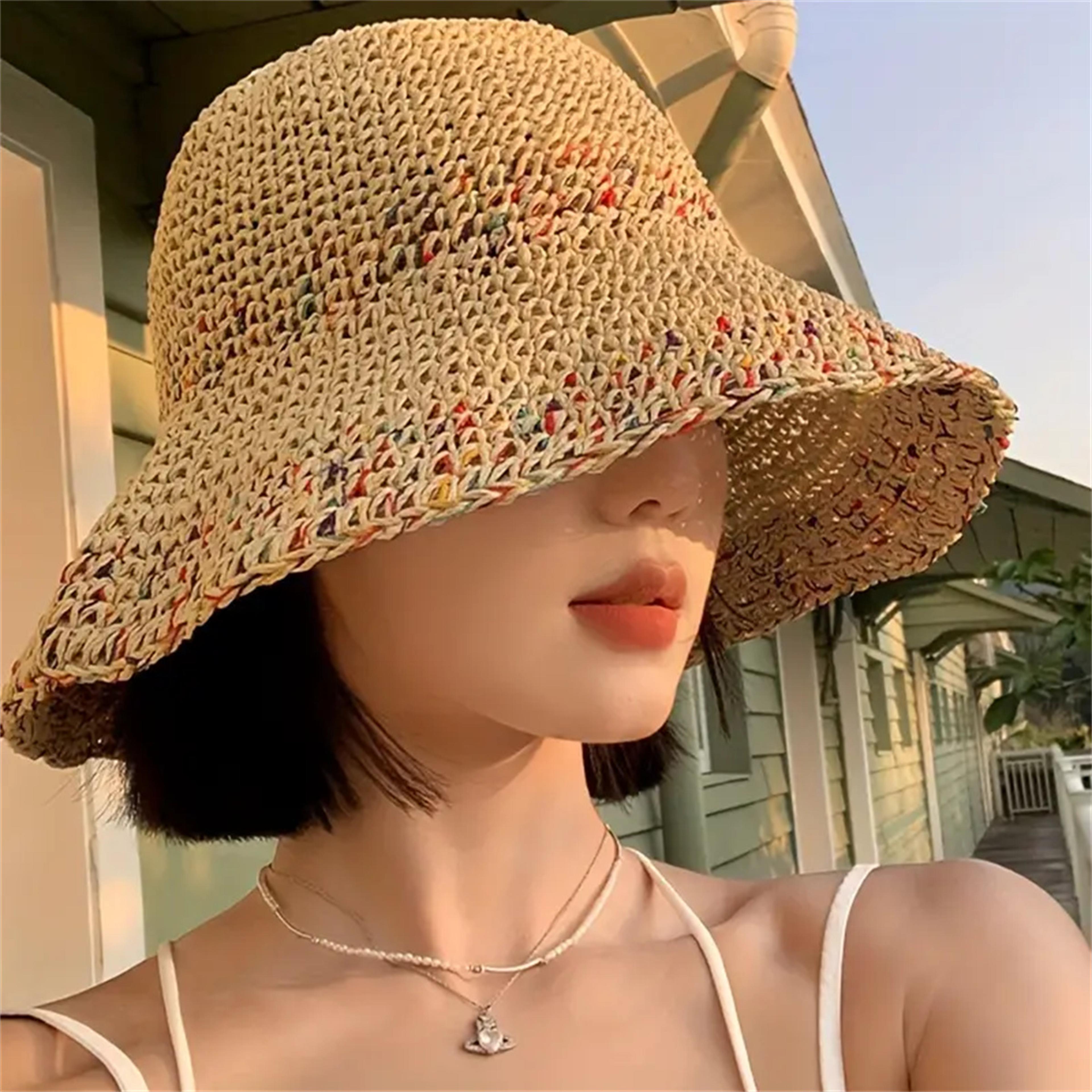 rainbow hollowed-out wide brim sun hat – breathable packable beach & vacation accessory