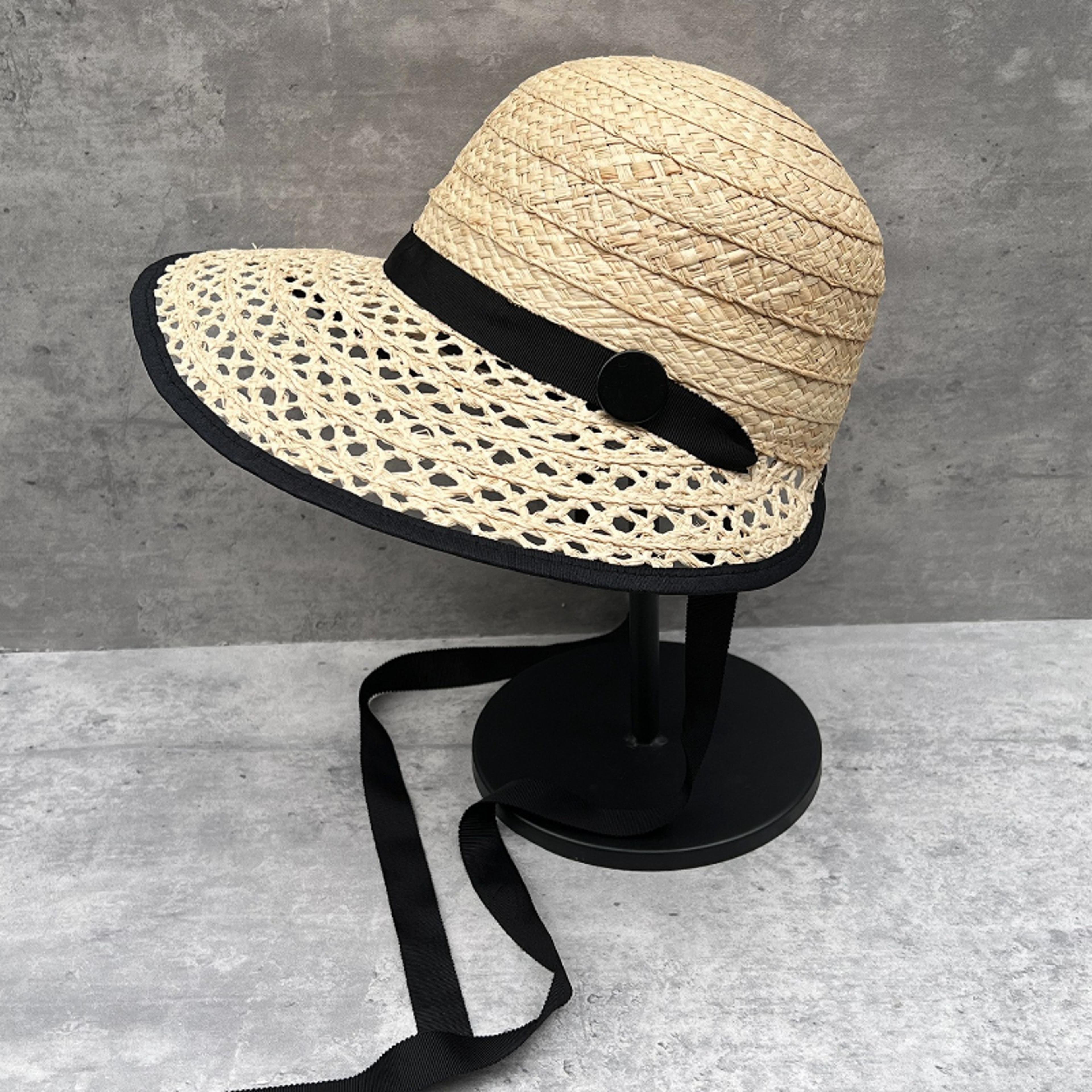 french style wide brim straw sun hat for women with ribbon and adjustable chin strap