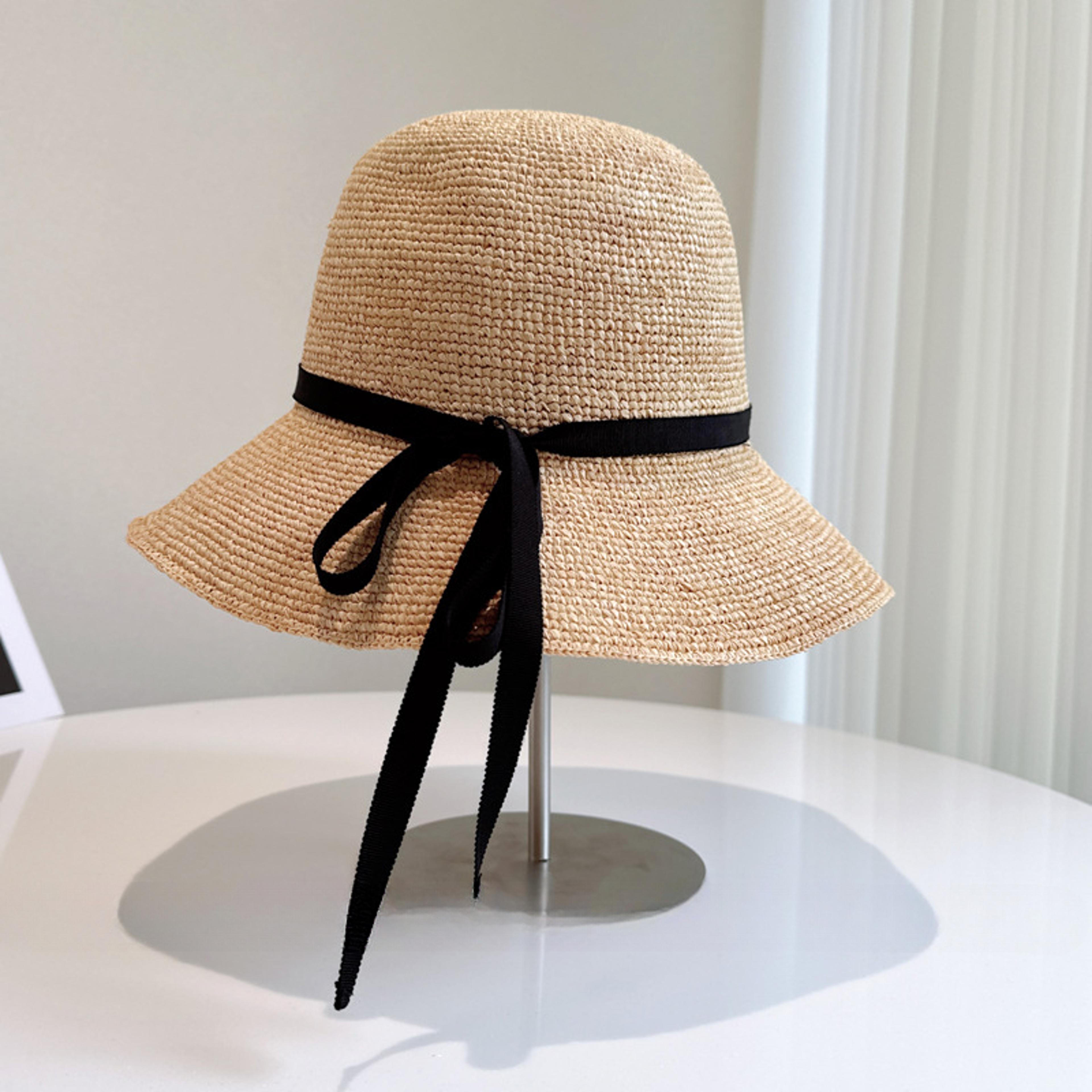 hand-crocheted raffia sun hat for women – elegant boho beach hat with bow