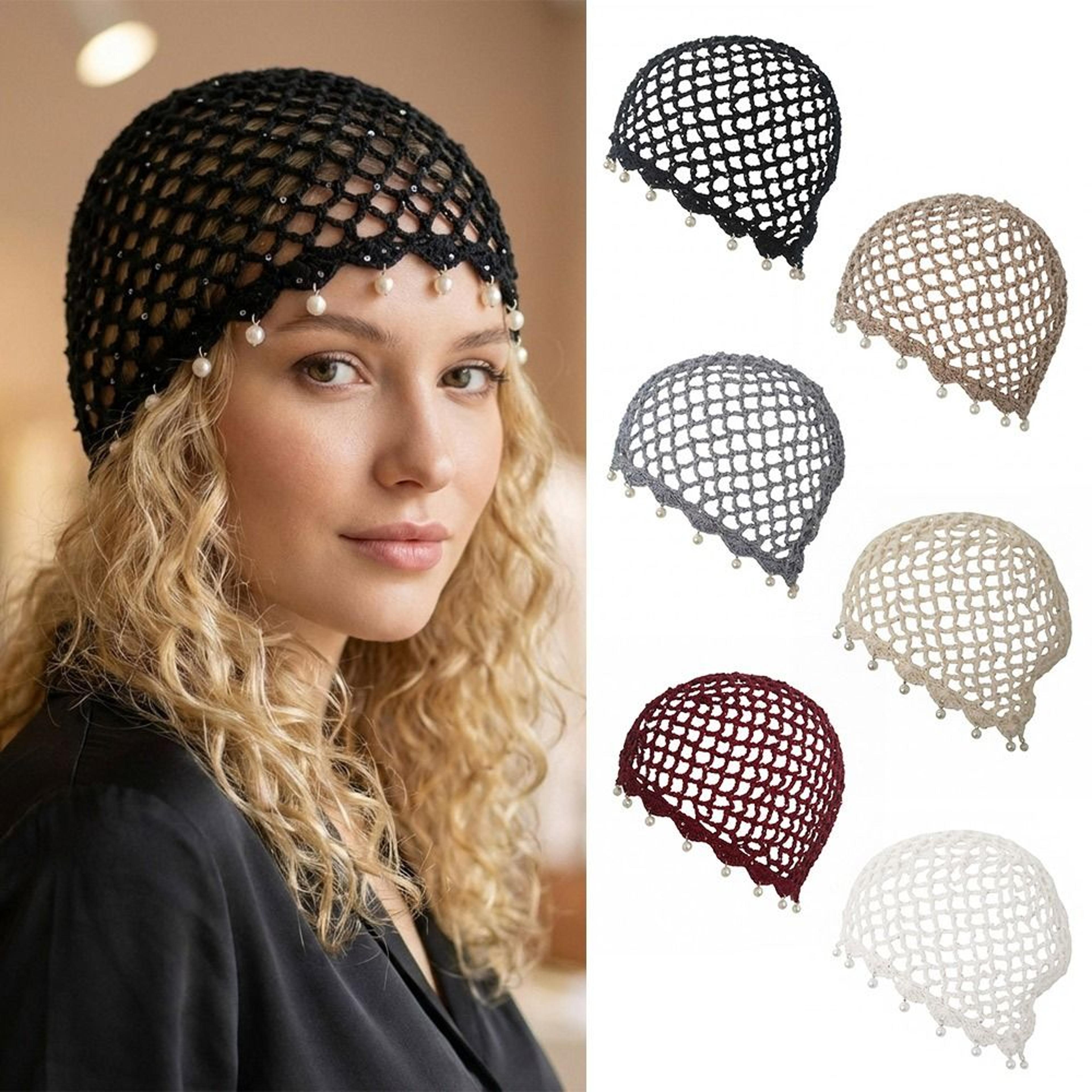 boho crochet beret with pearl fringe breathable summer cap for travel