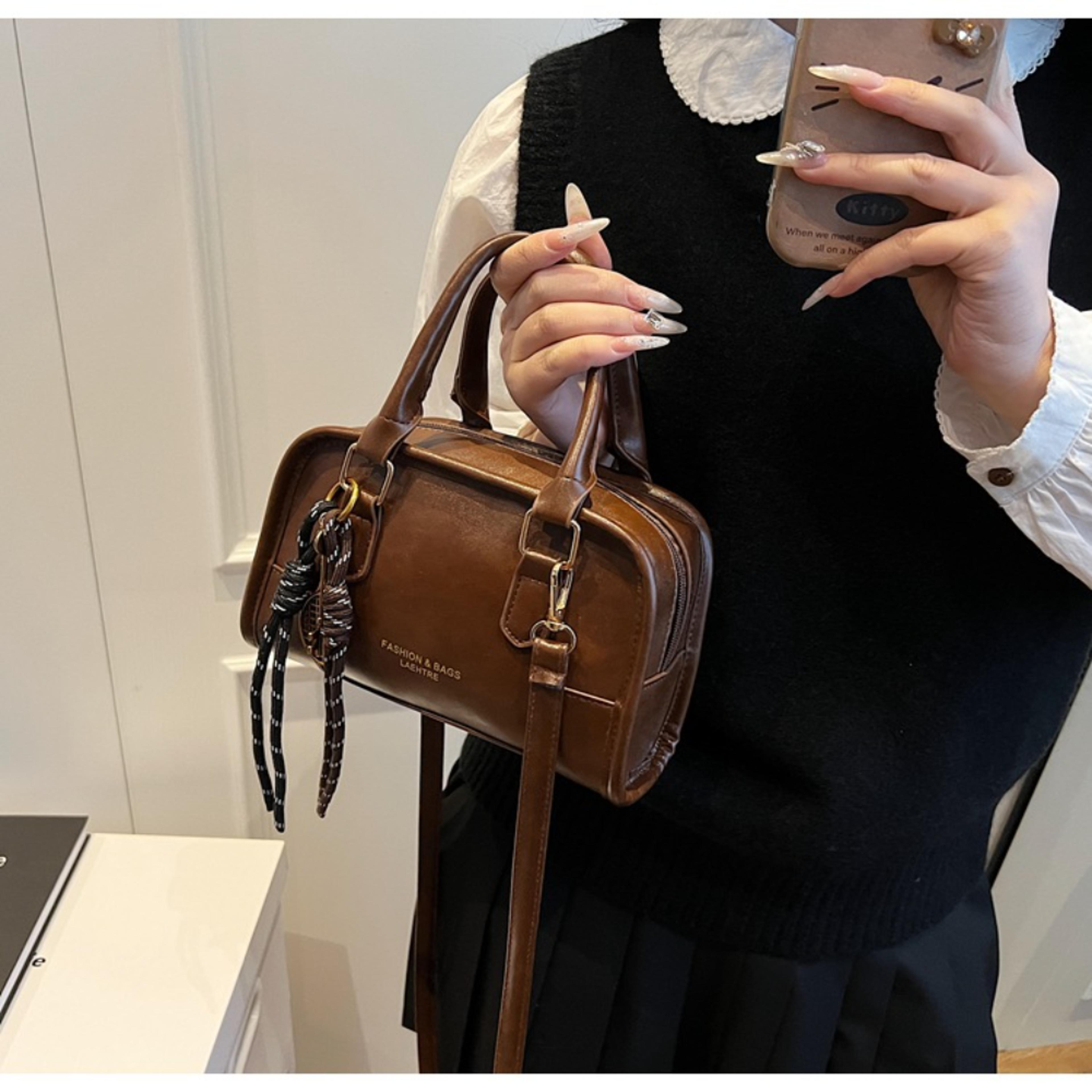 minimalist soft leather mini boston bag: chic fashion crossbody handbag for women
