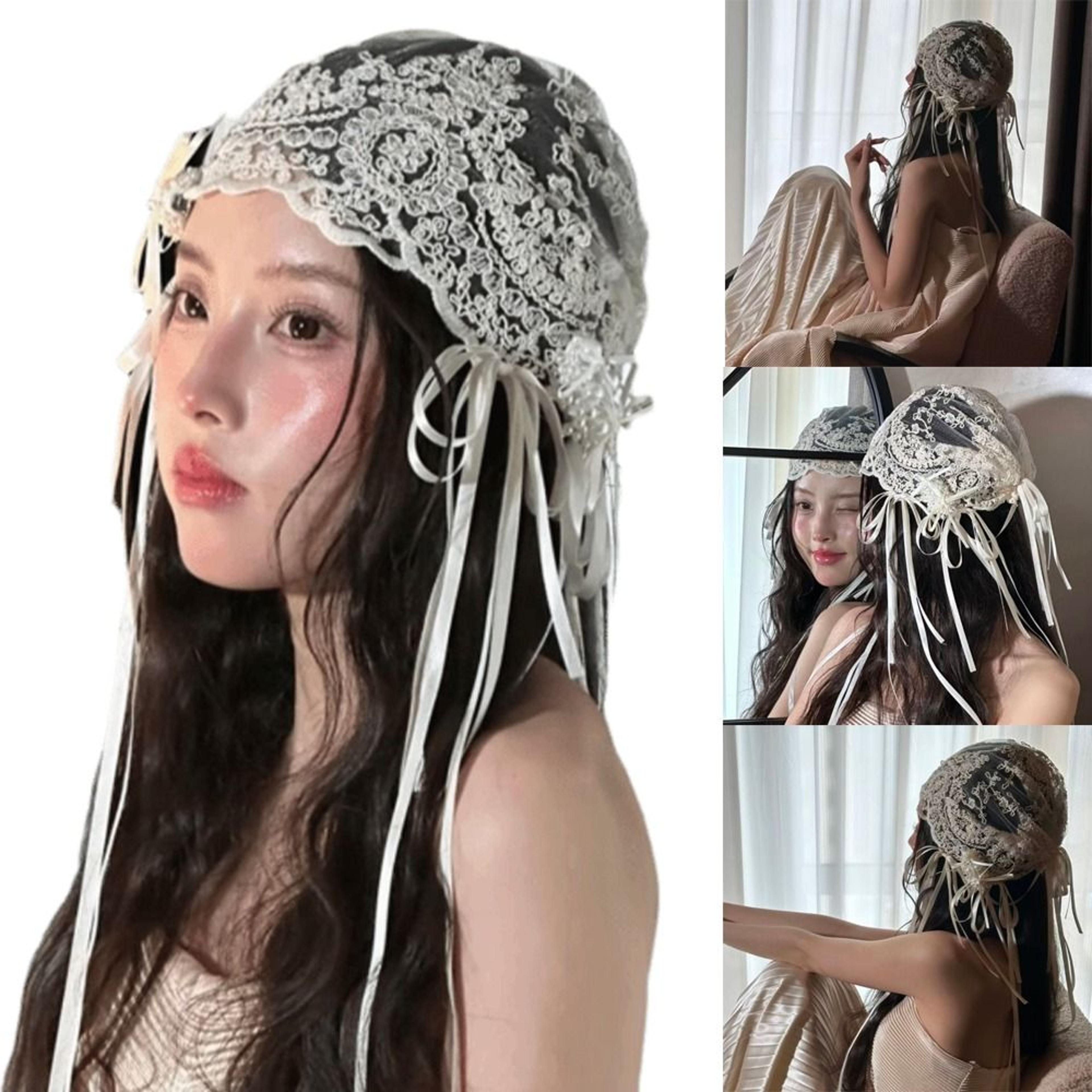 elegant french style bridal lace headband with bow ribbon