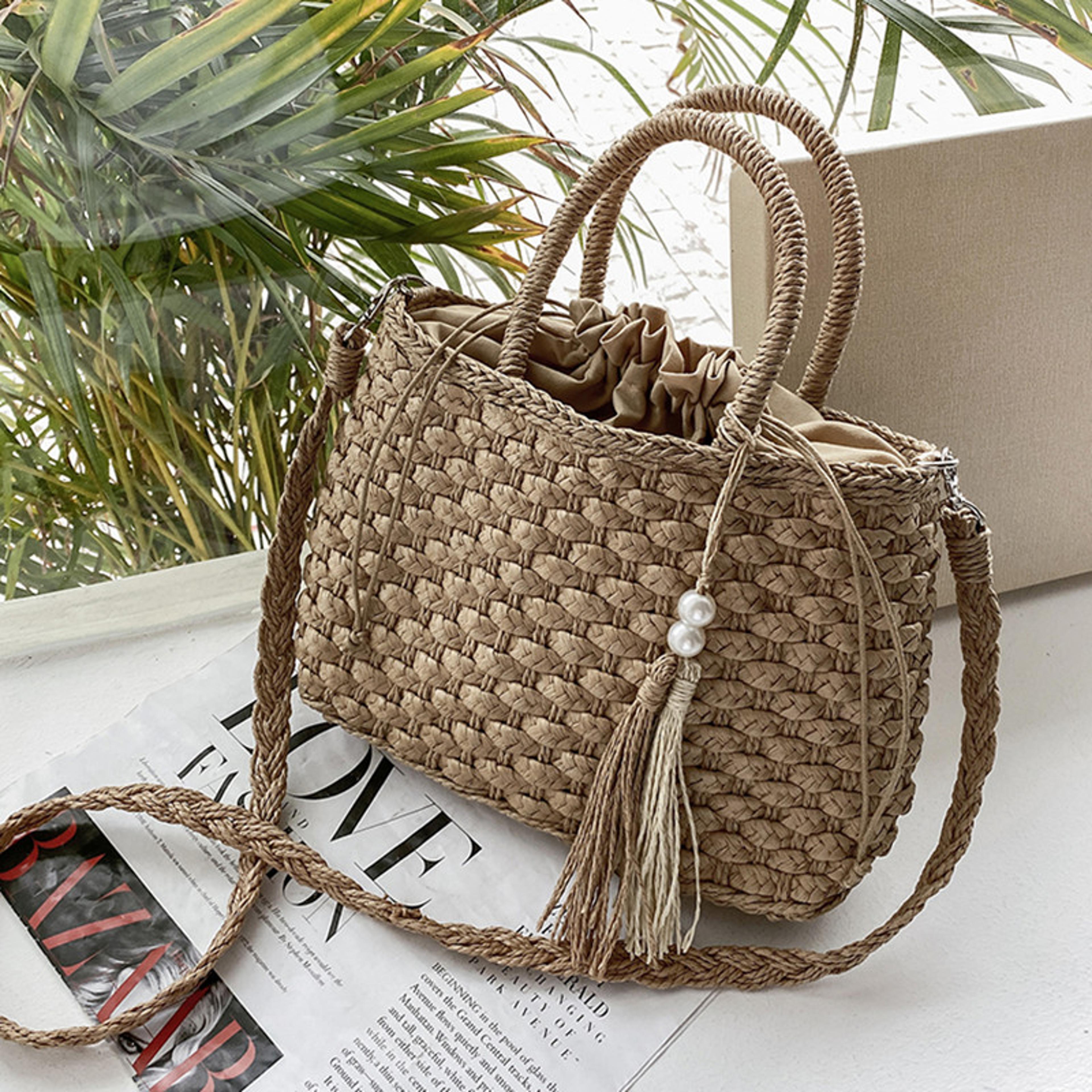 handmade rattan woven straw bag – boho beach tote and stylish summer crossbody purse for women