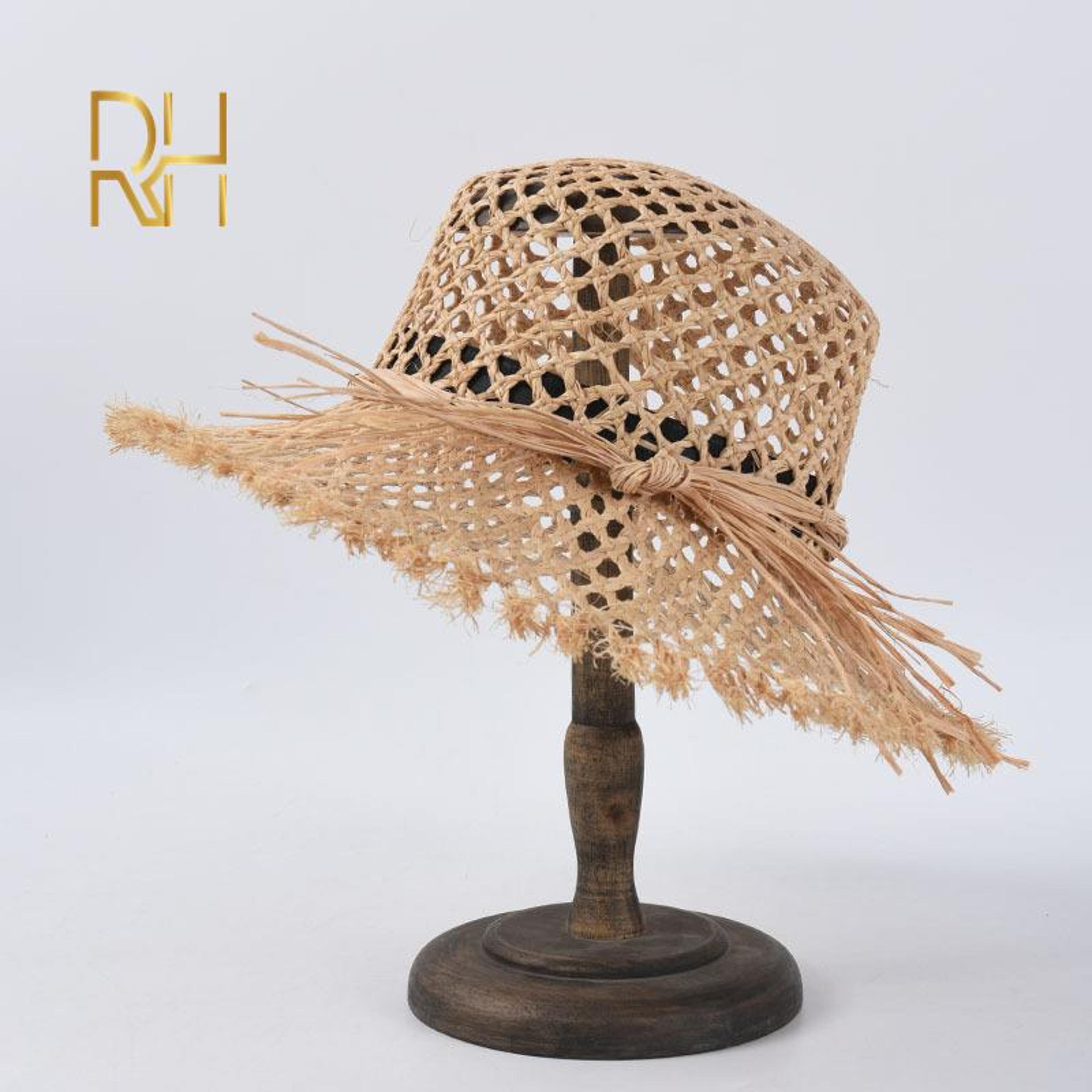 womens bow raffia straw hat wide brim breathable summer beach cap