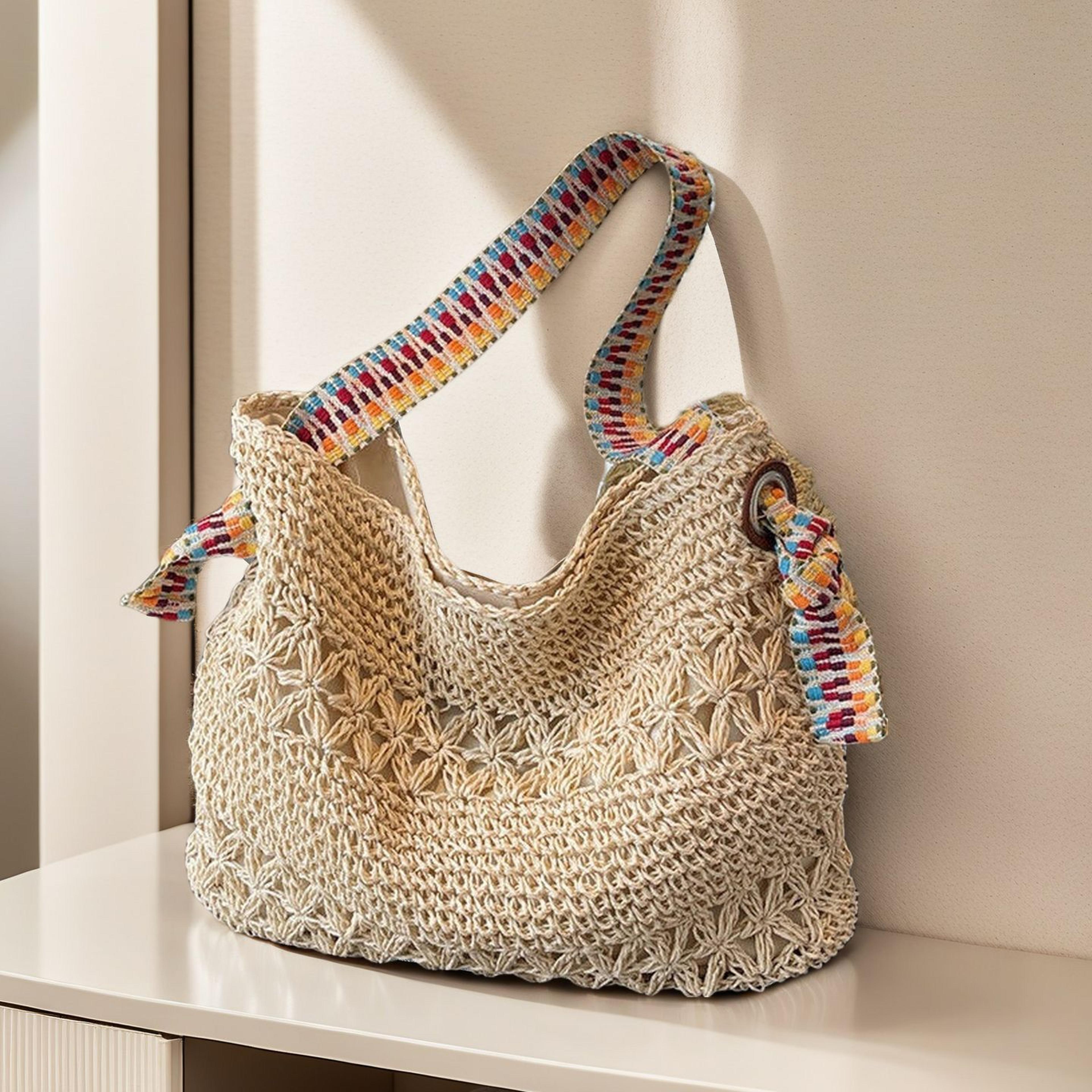 large capacity woven straw bag: essential summer beach handbag and boho travel tote