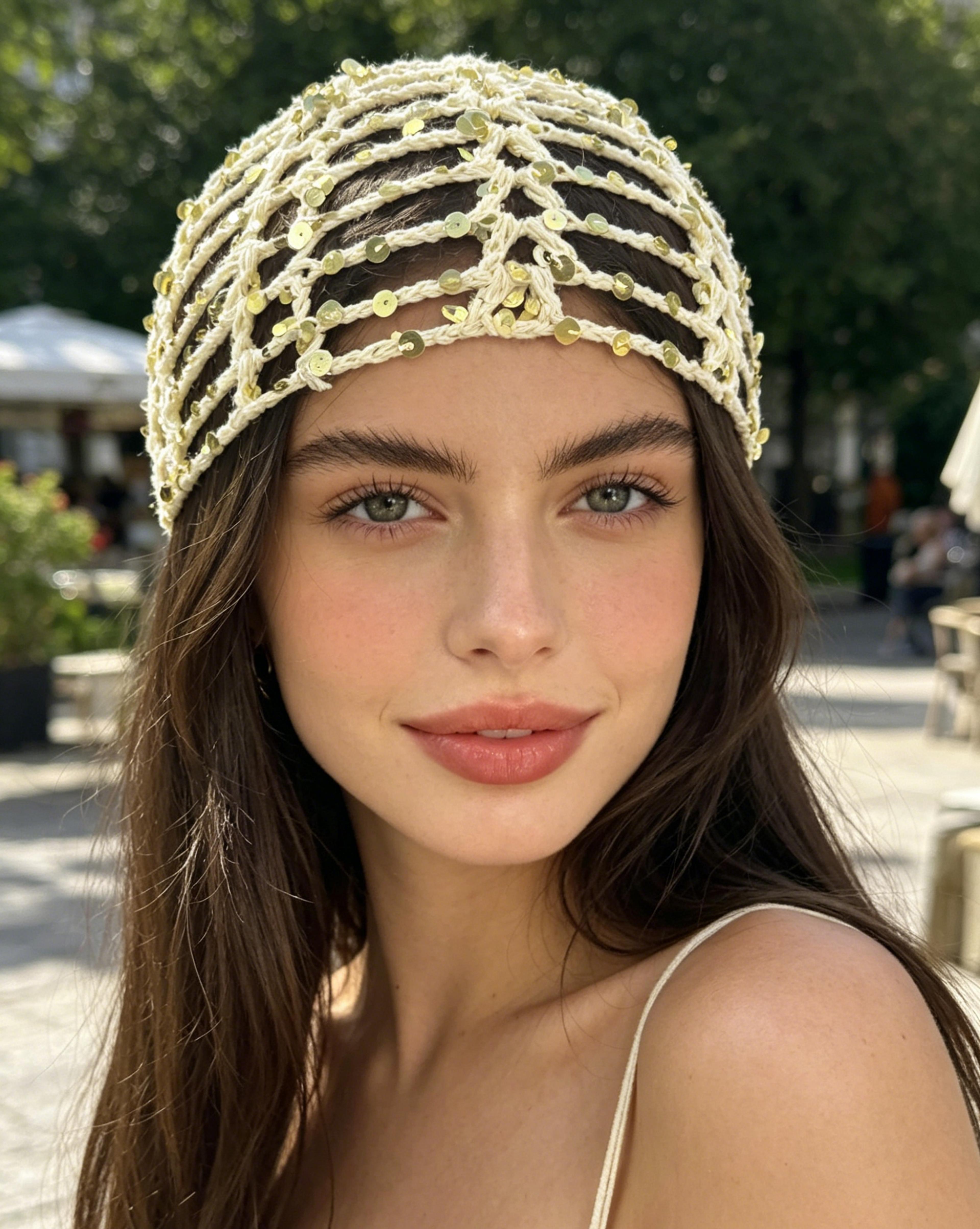 womens sequin crochet summer hat – breathable hollow knit beach cap & korean style headwear