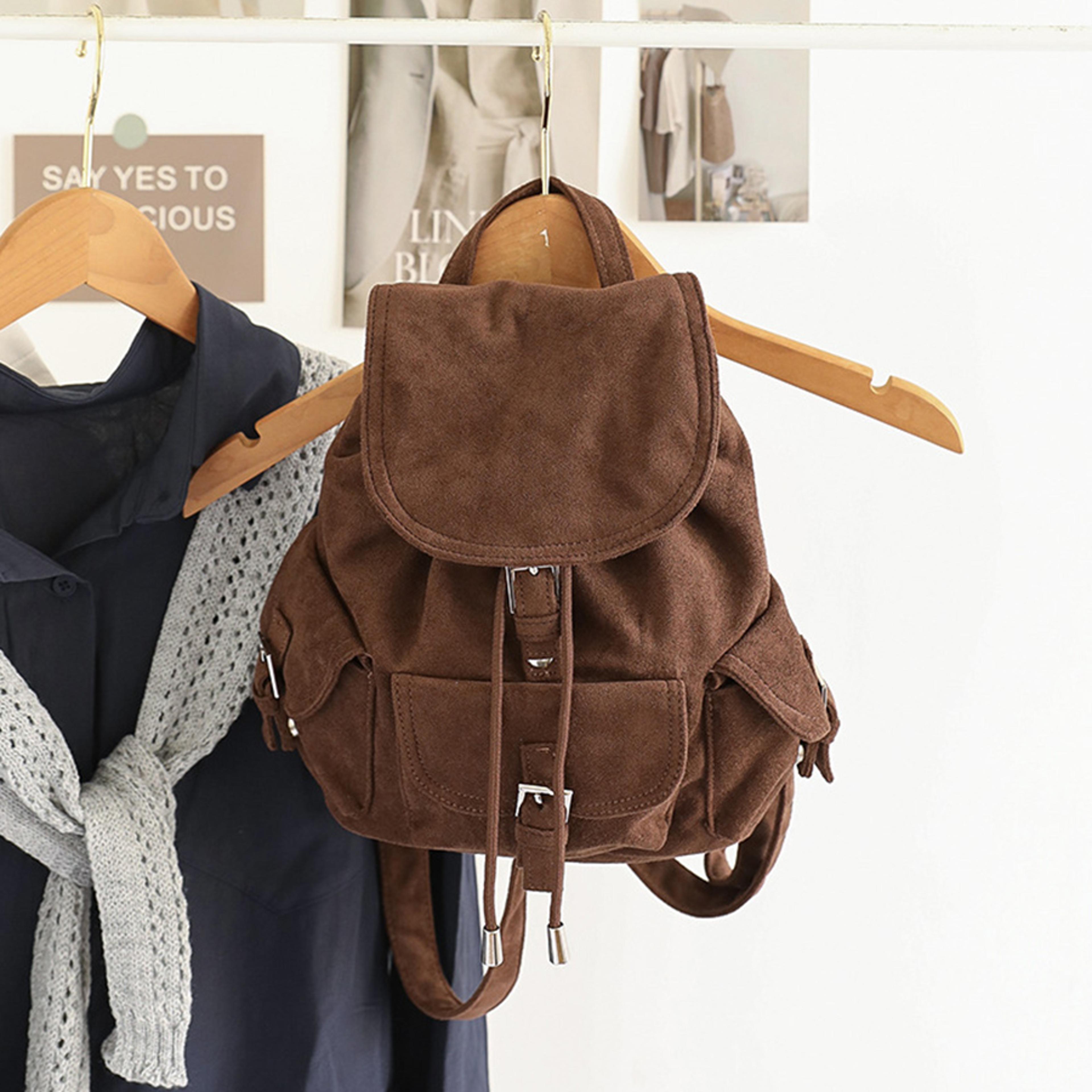 premium suede backpack for women – stylish commuter shoulder bag & casual travel daypack