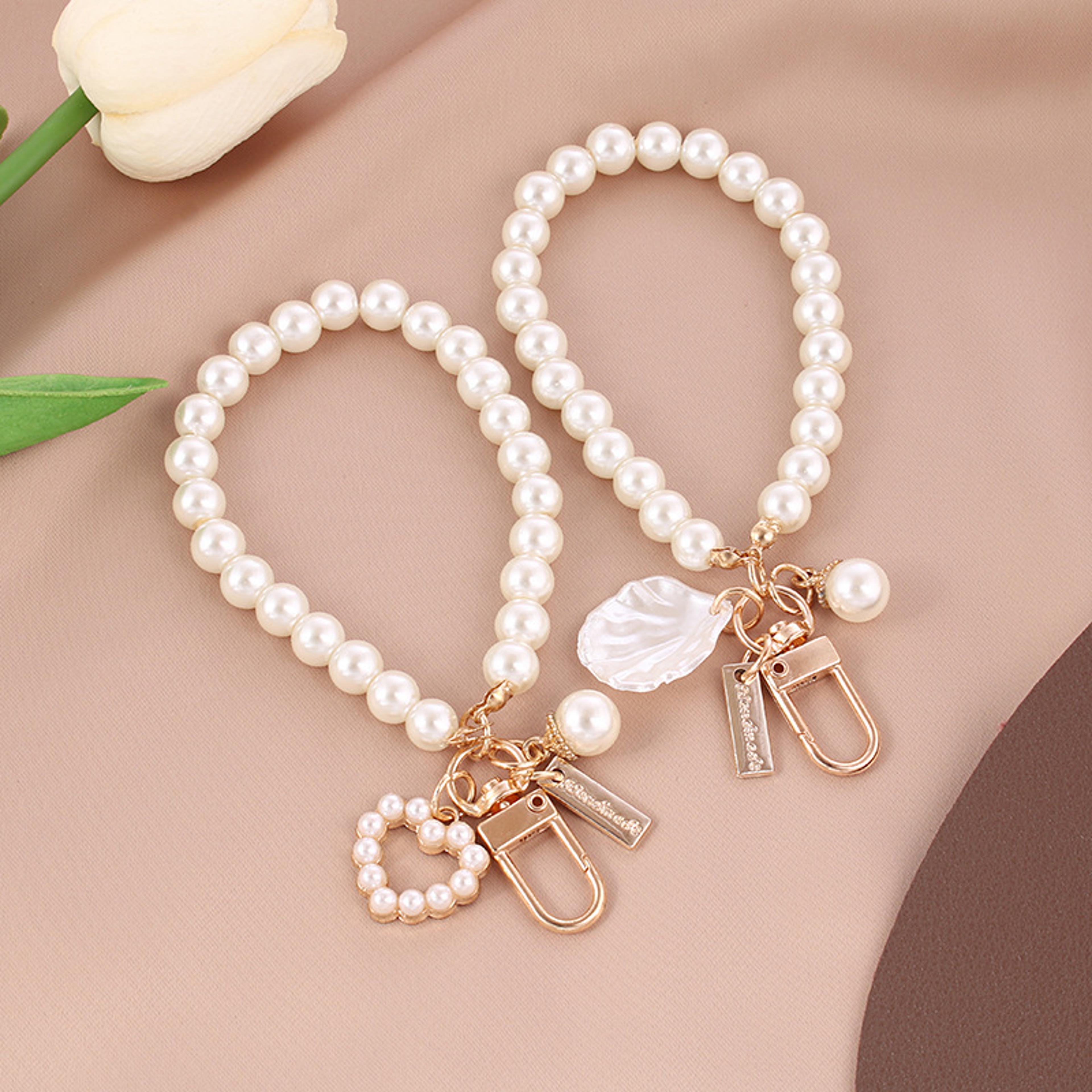 elegant pearl shell keychain and aesthetic bag charm for women