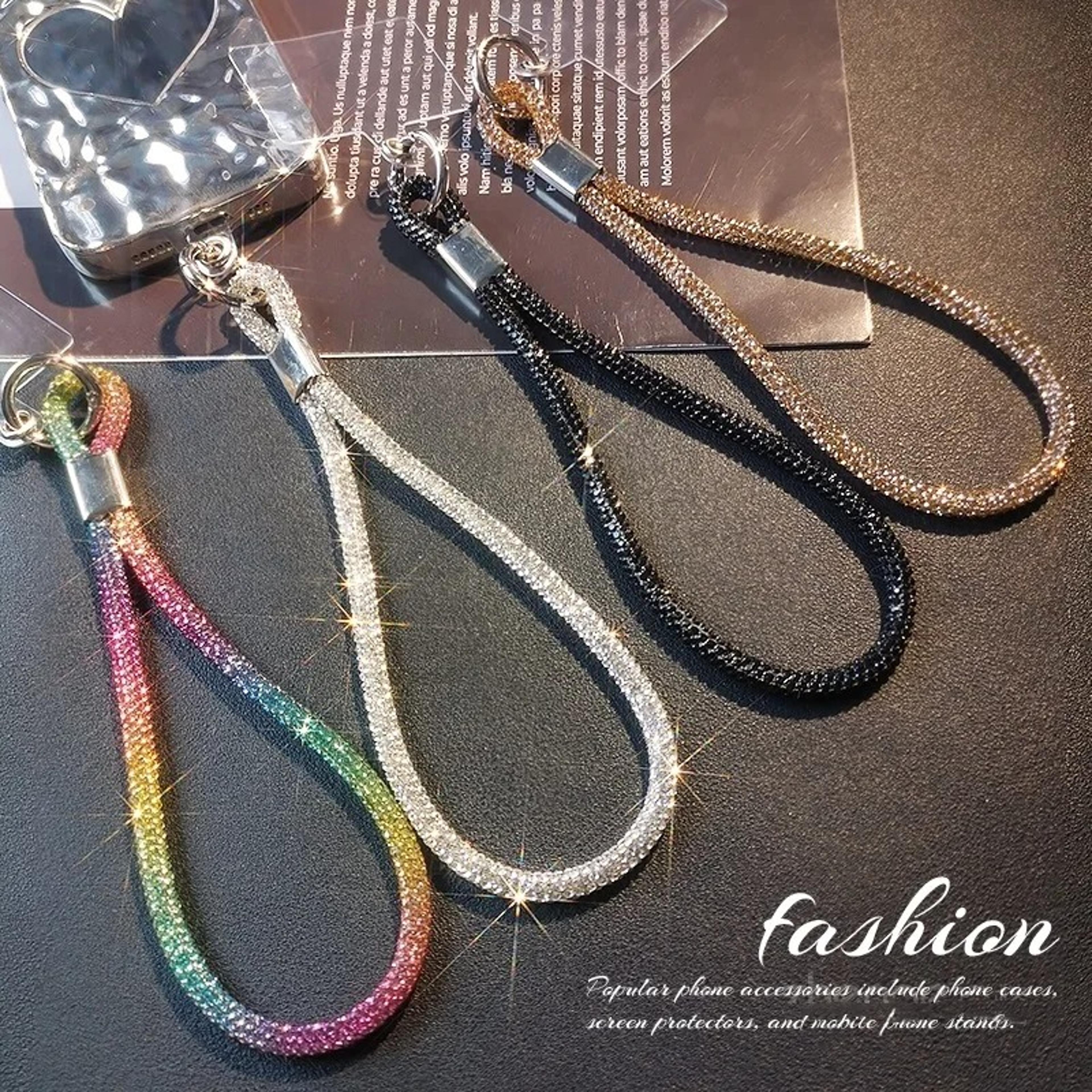 glitter rhinestone phone lanyard wrist strap – crystal diamond anti-lost keychain for iphone and accessories