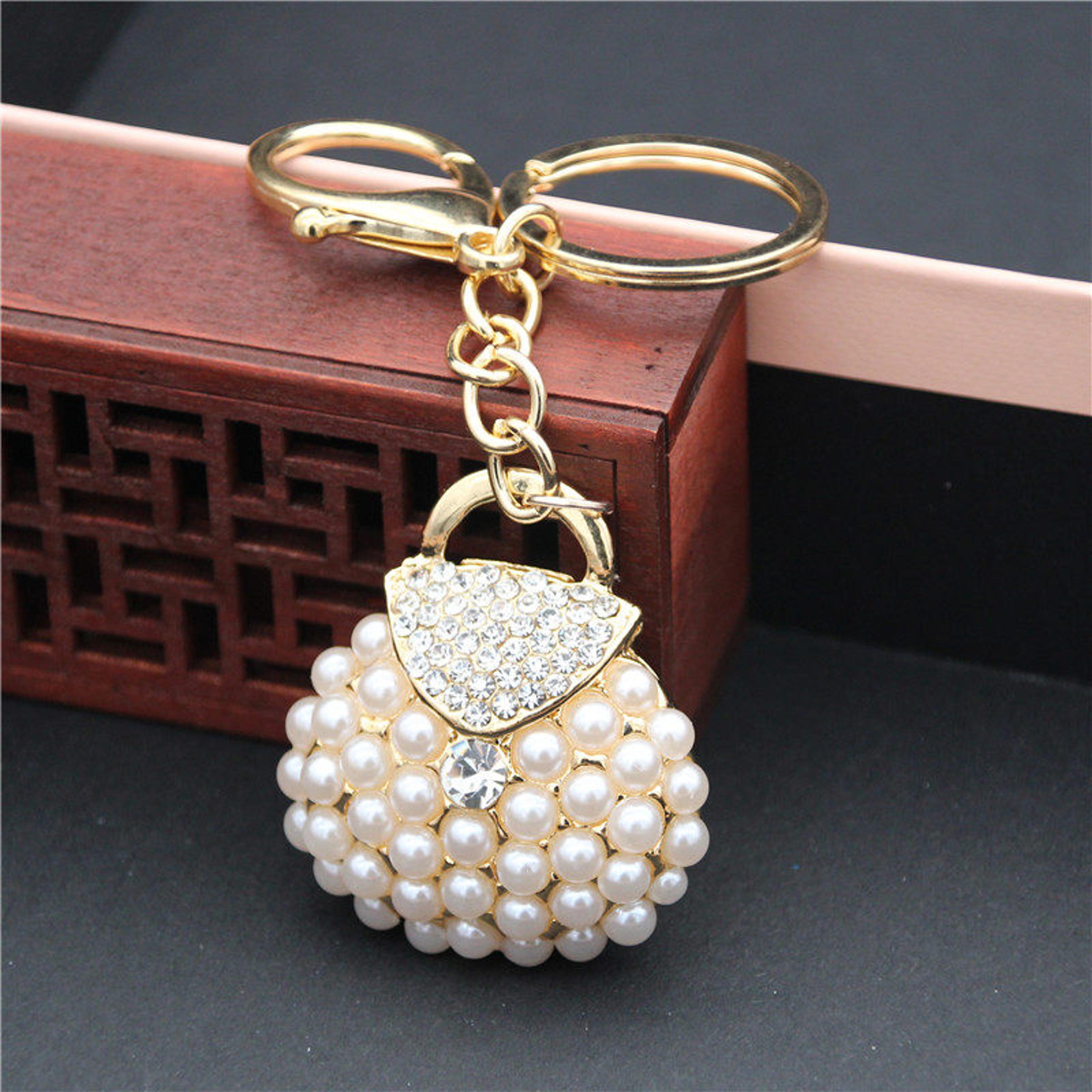 elegant pearl bag charm and tassel key ring decorative keychain for women