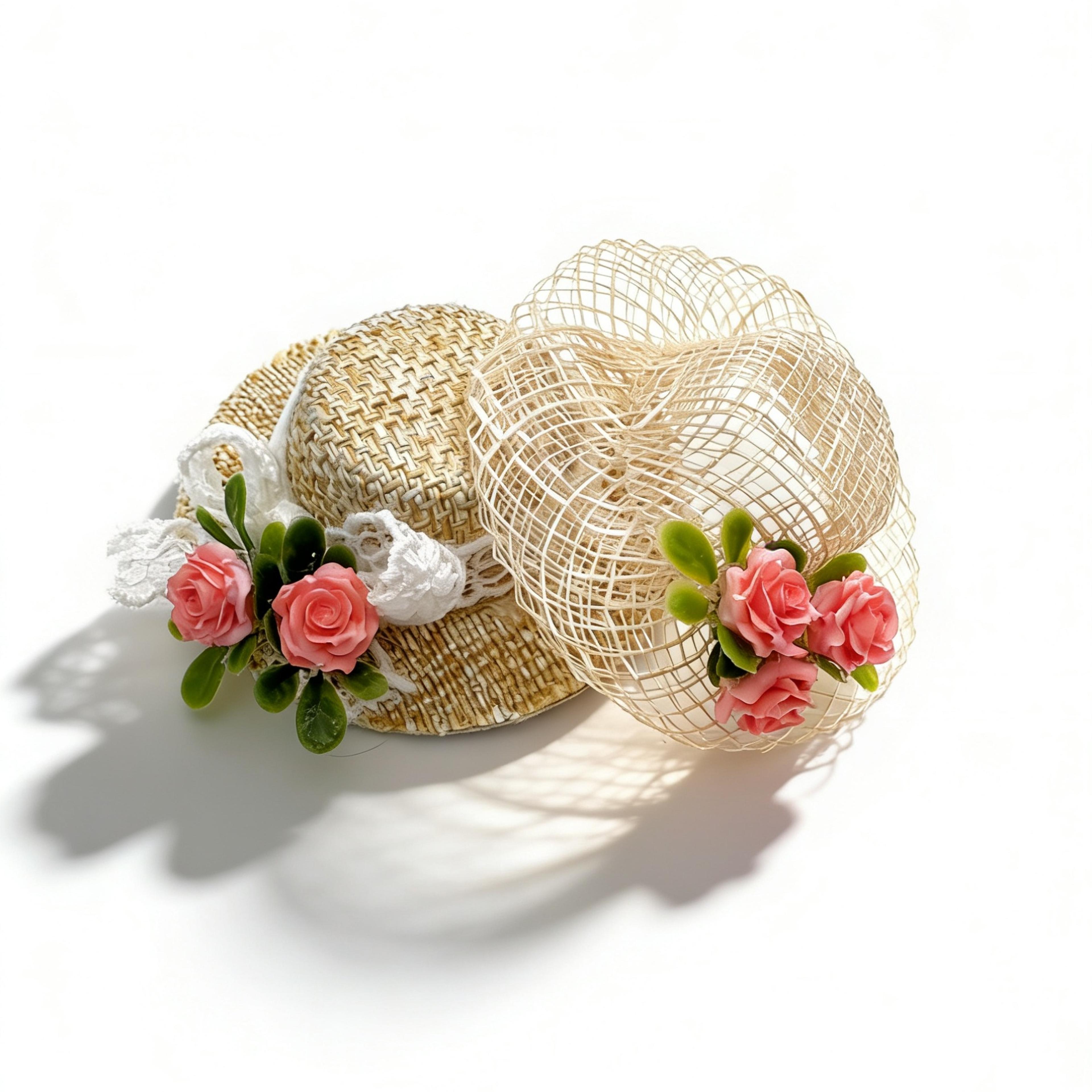 miniature hand-woven straw hat for dollhouse decor and diy crafts