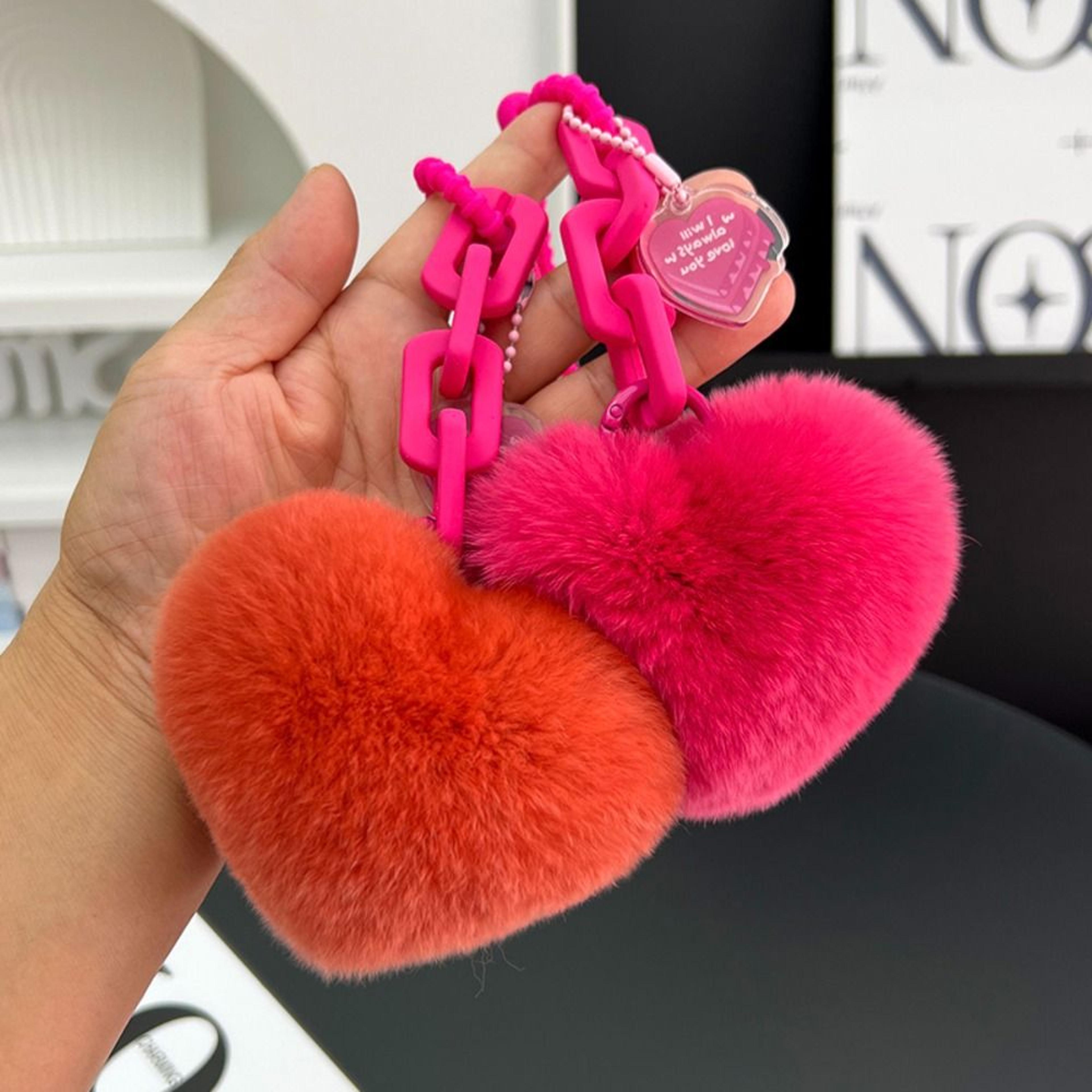 soft plush heart keychain – fluffy bag charm and aesthetic gift for her