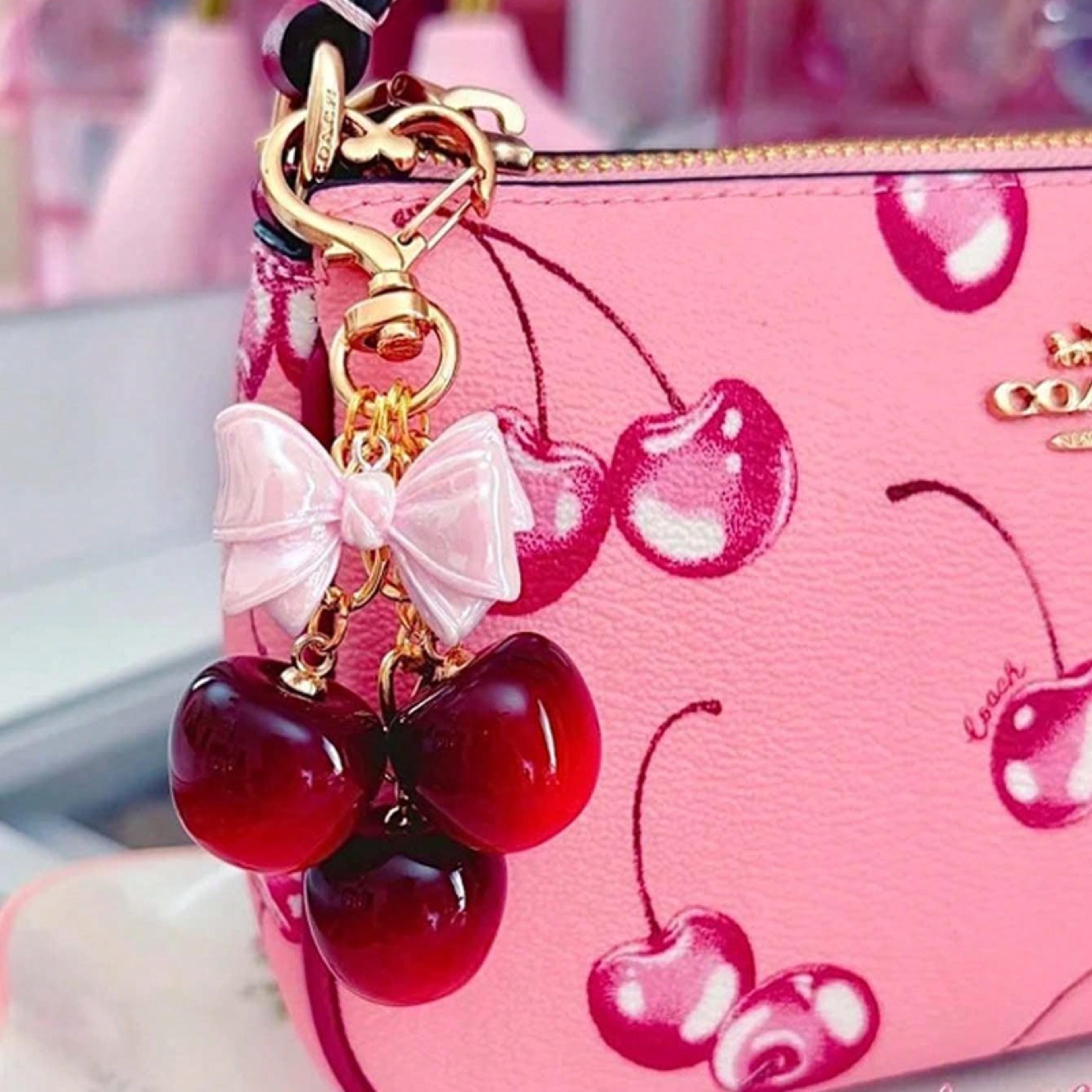glitter cherry bag charm and cute keychain for designer handbags