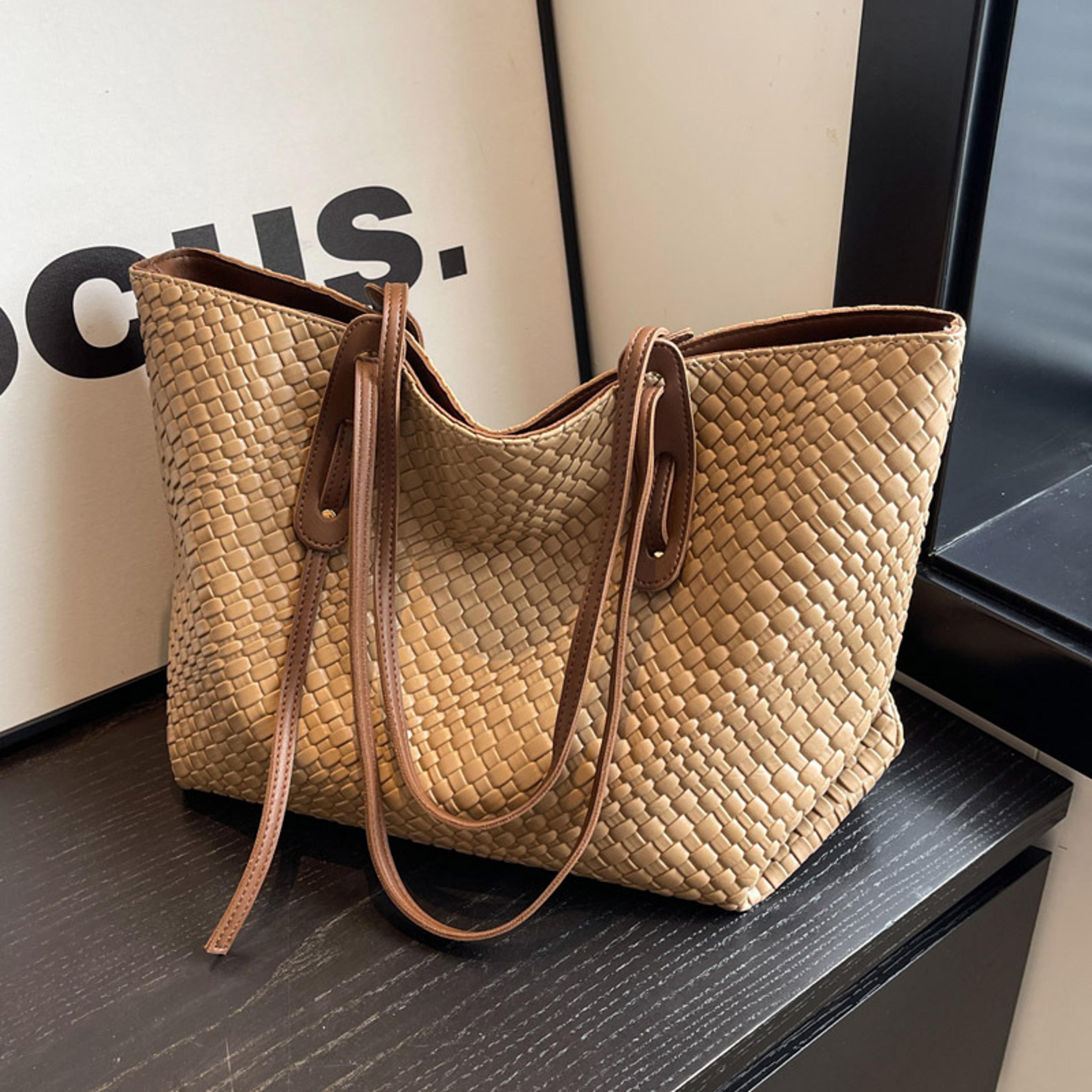 retro knitted tote bag for women, versatile designer shoulder bag