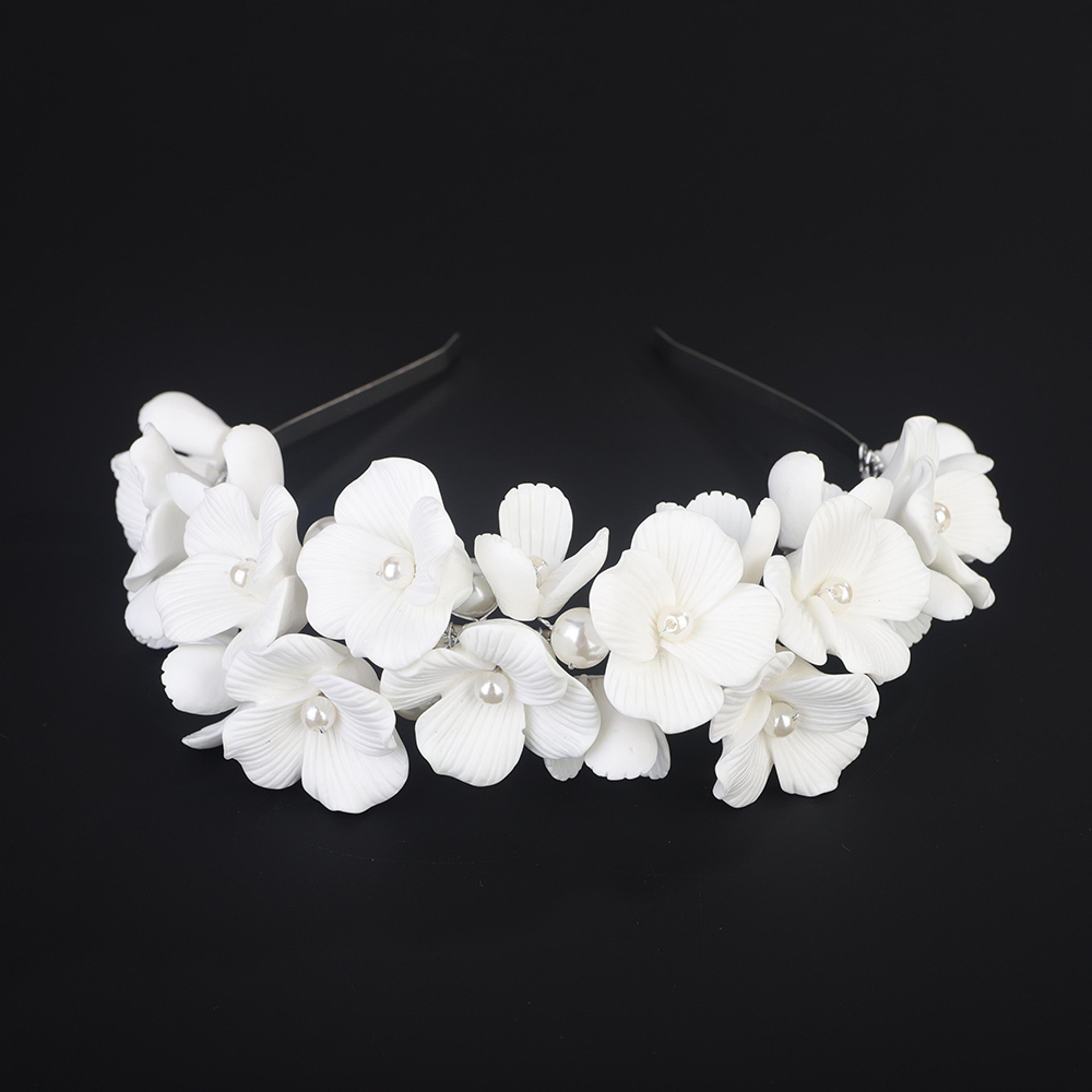handmade resin flower pearl bridal headband for wedding hair