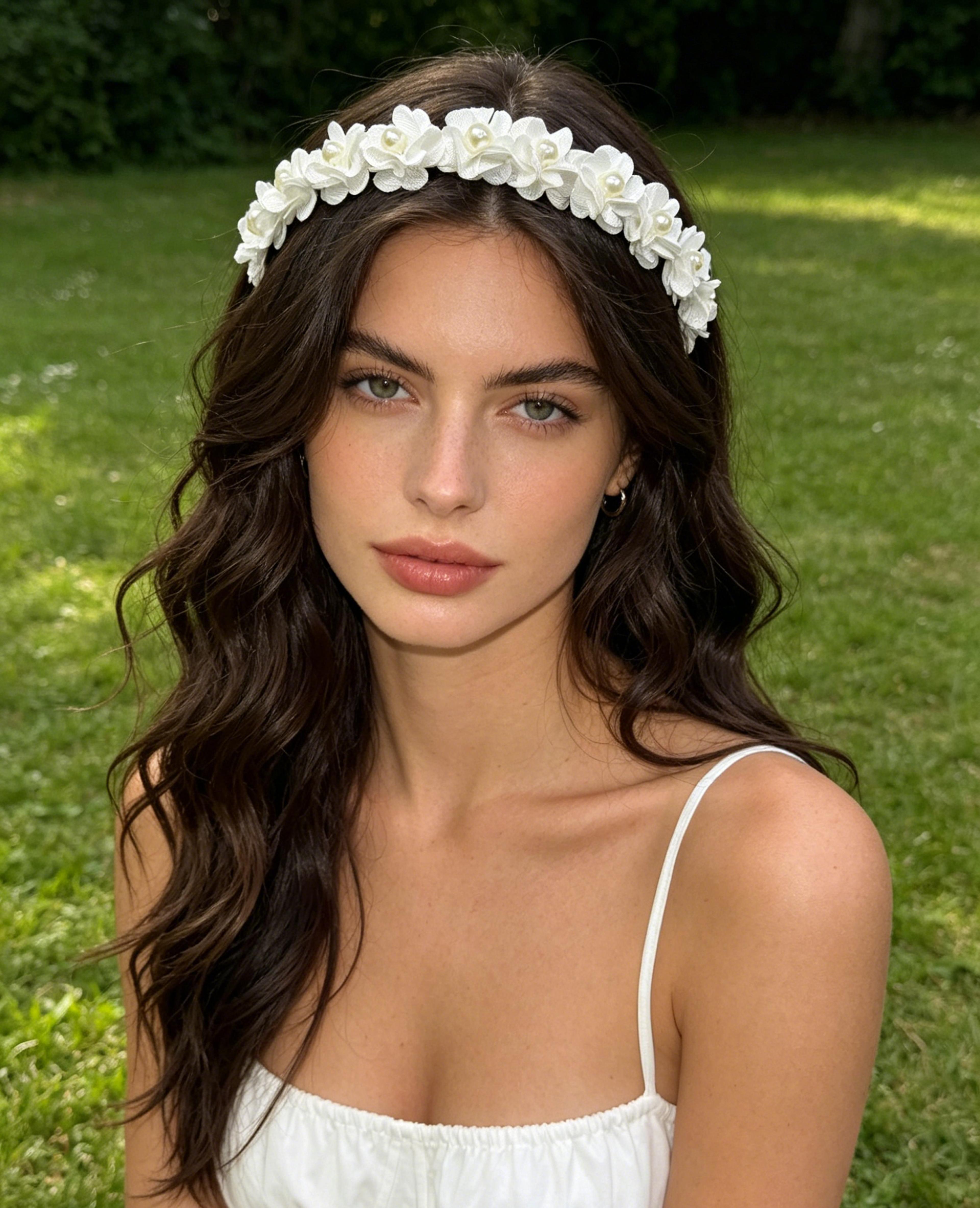 boho floral pearl headband handmade fabric flower hair crown